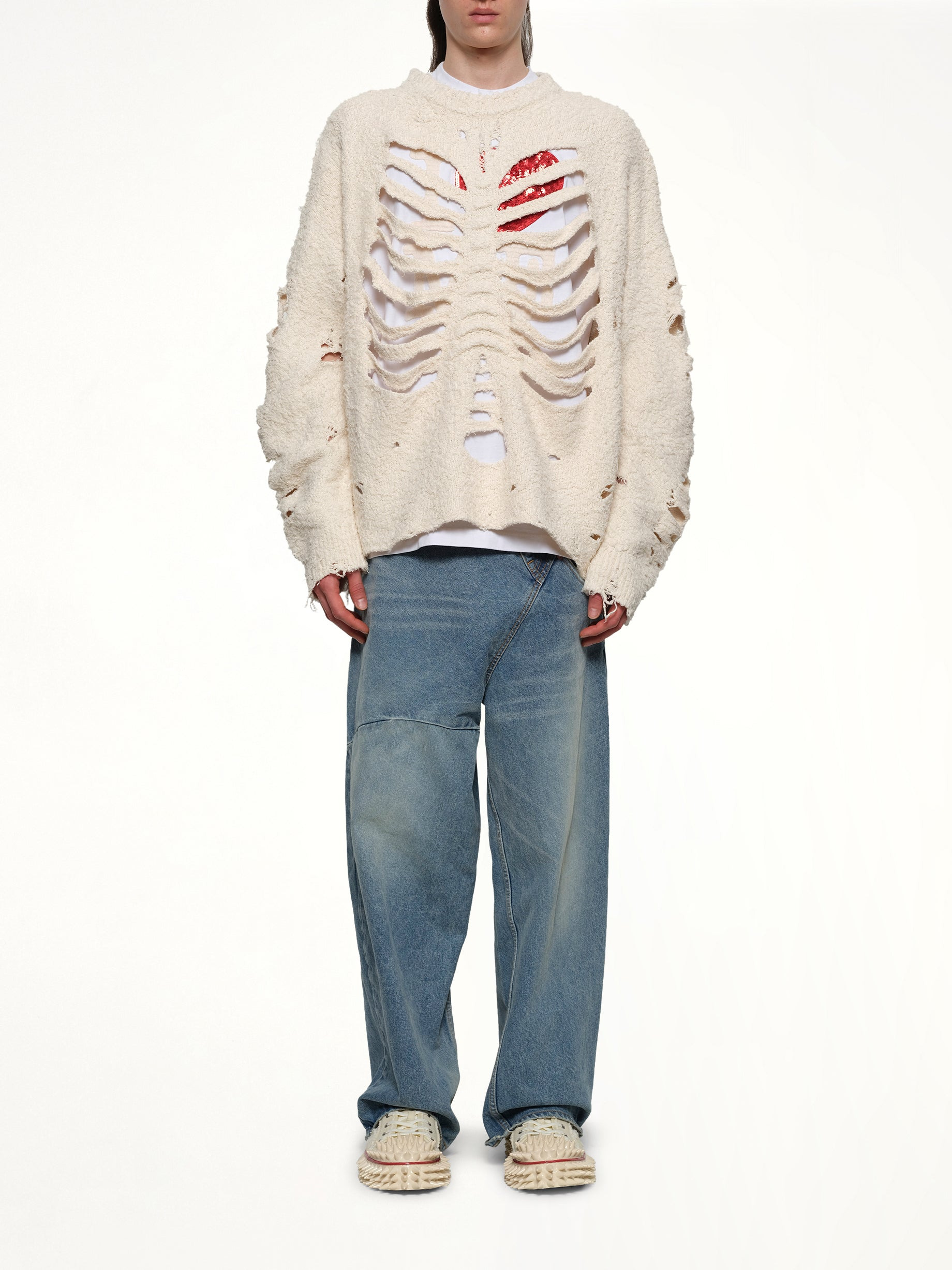 Ribcage Knit Pullover in Ivory - 7