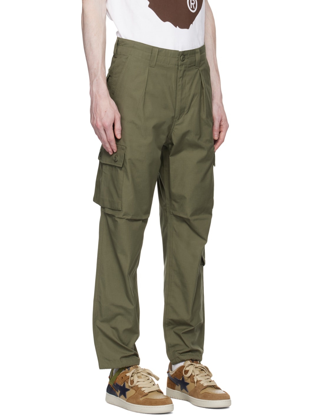 Khaki Pleated Cargo Pants - 2
