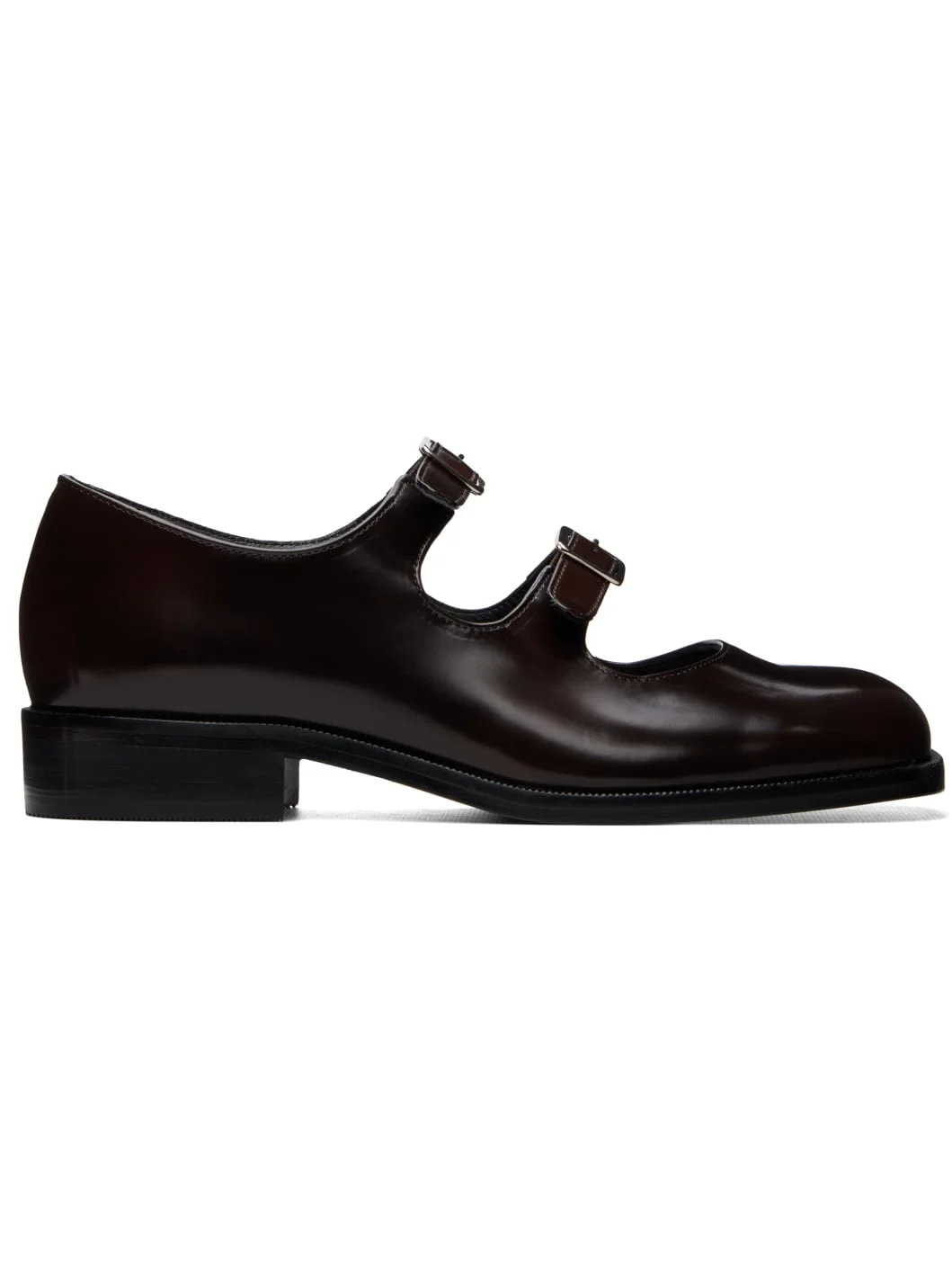 Brown Mary Jane Double Strap Welt Heels - 1