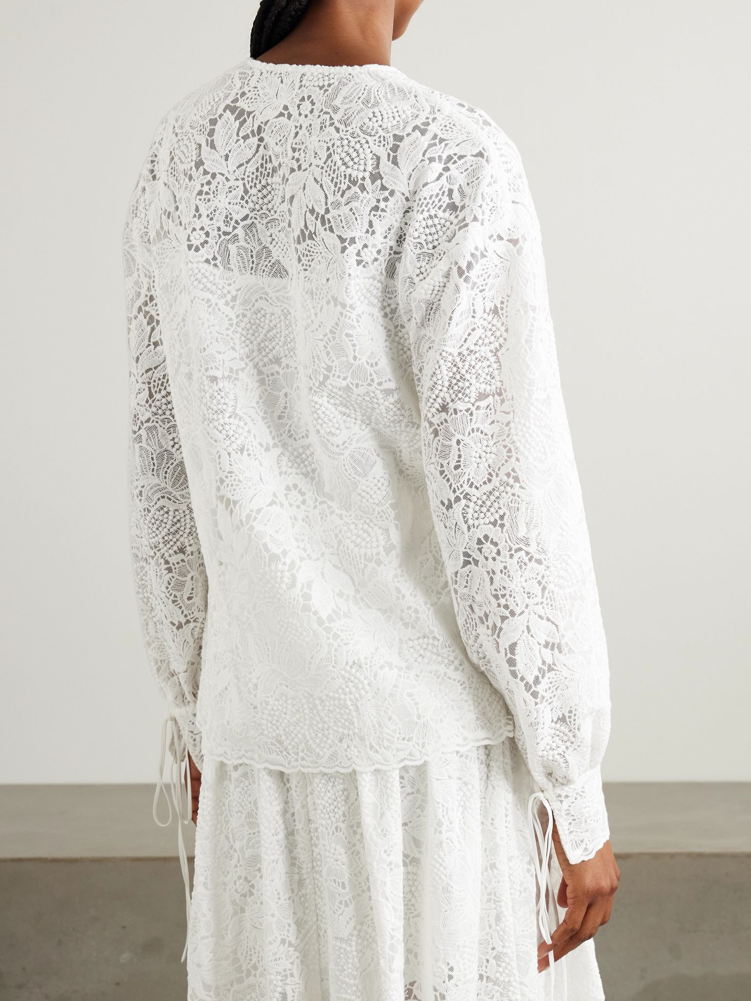 Tie-neck cotton-lace blouse Ivory - 4