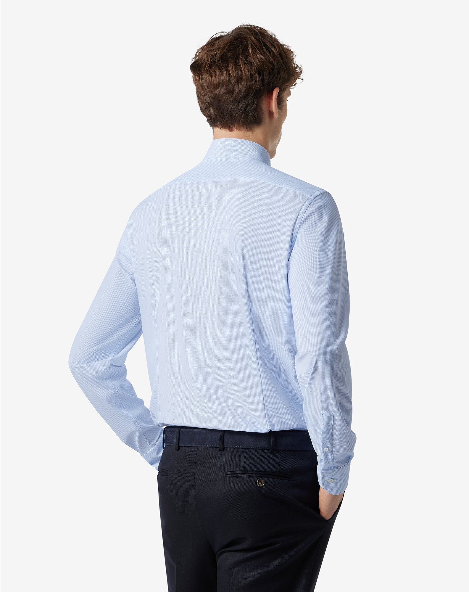 White/light Blue bi-elastic fabric shirt with micro pattern - 3