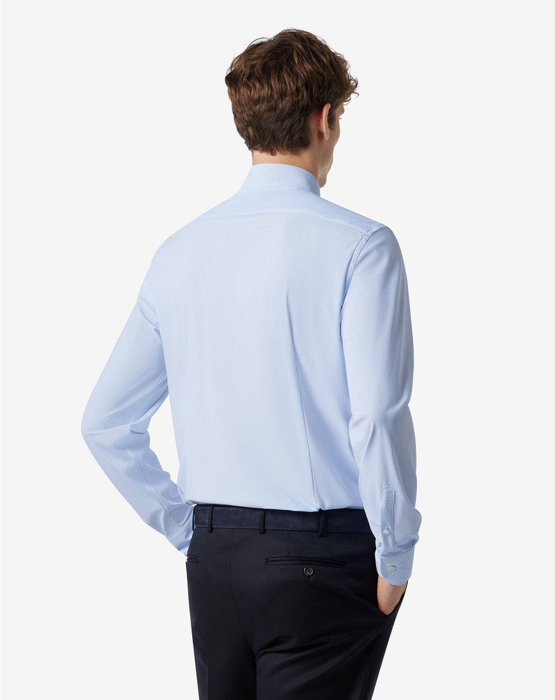 White/light Blue bi-elastic fabric shirt with micro pattern 3