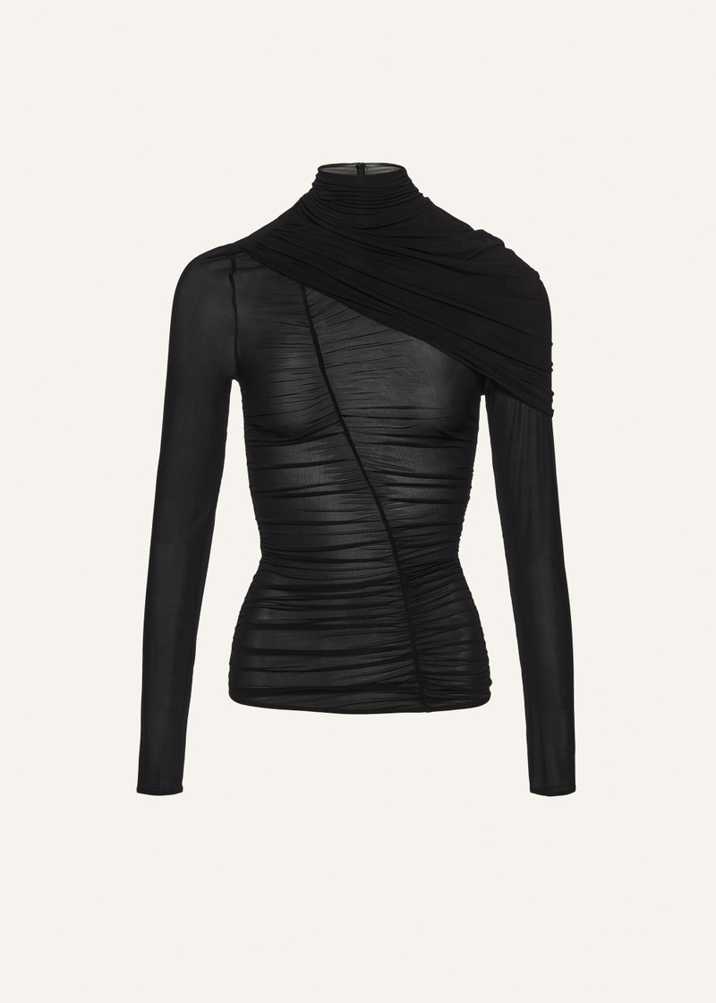 Ruched cape-effect top in black 1