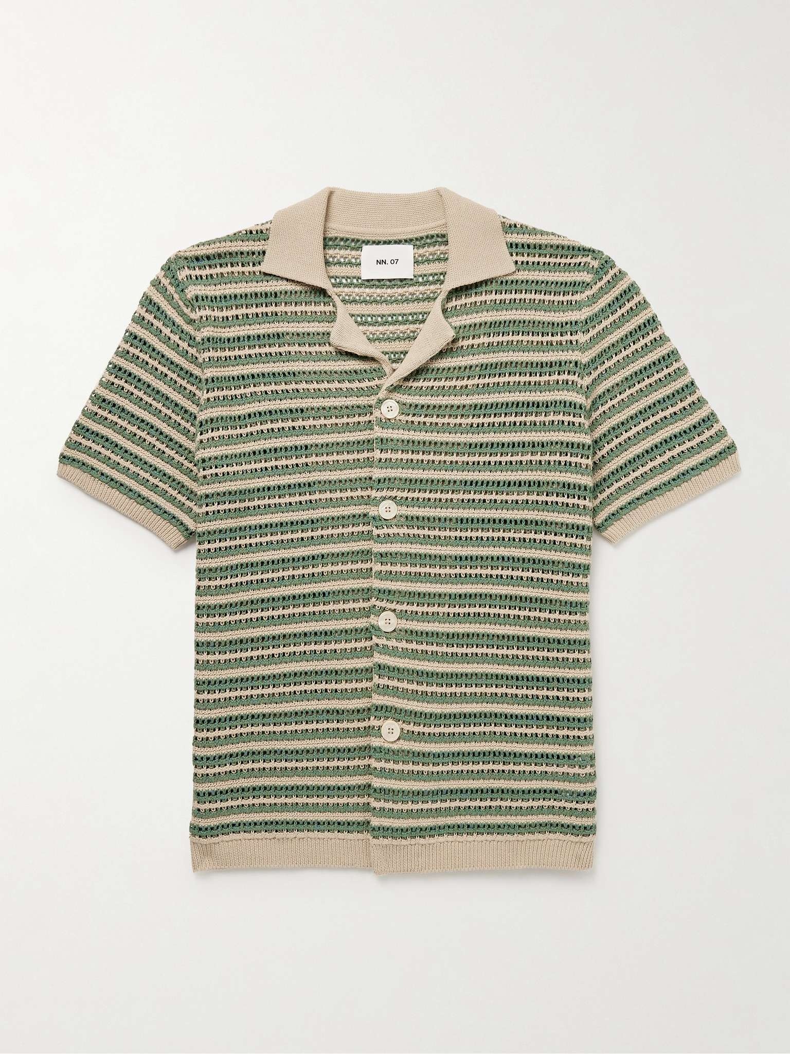 Henry 6636 Camp-Collar Striped Crocheted Organic Cotton Shirt - 1