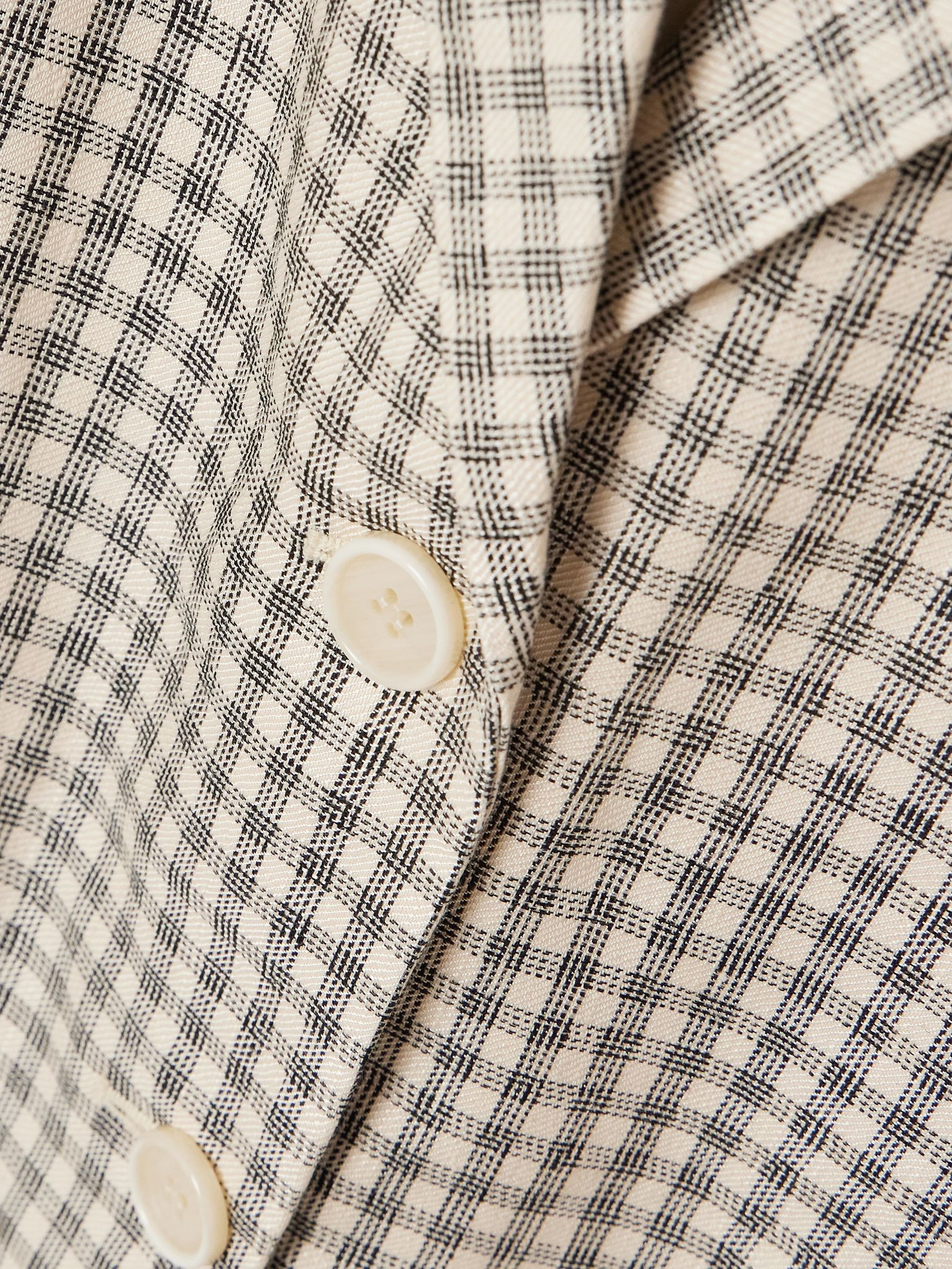 Checked linen-blend blazer Cream - 5