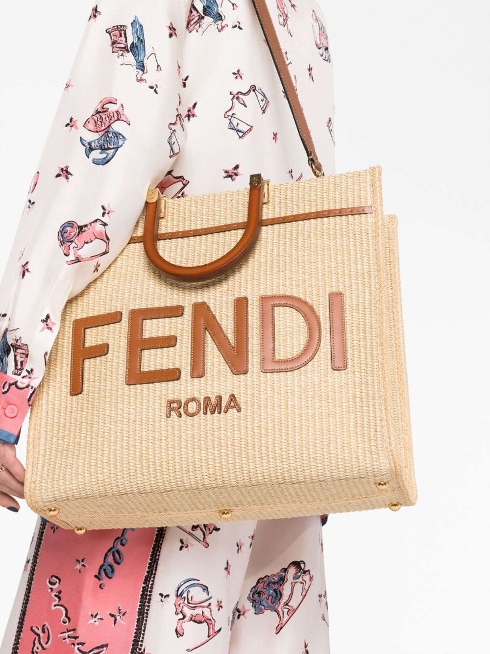 medium Sunshine raffia tote bag - 3