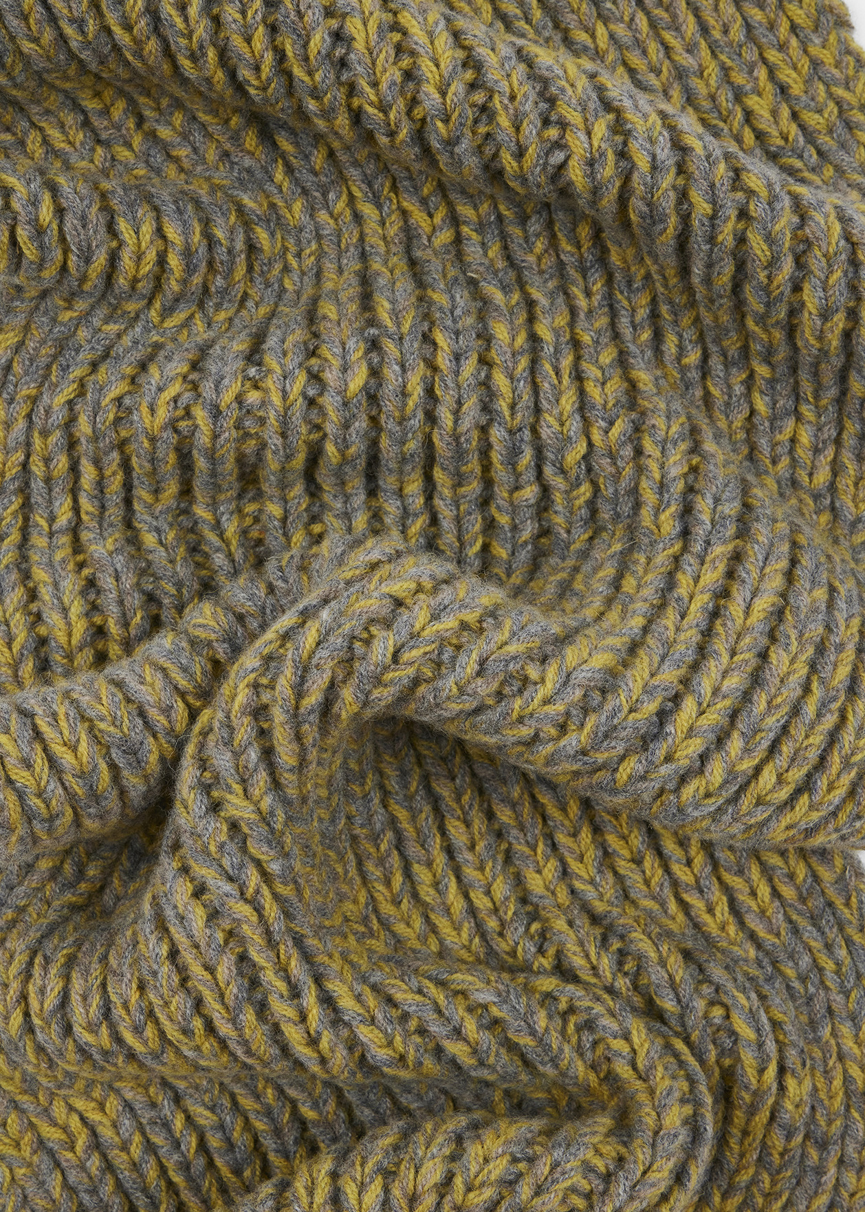 Yellow and Grey Twisted Yarn Block Stripe Scarf - 4