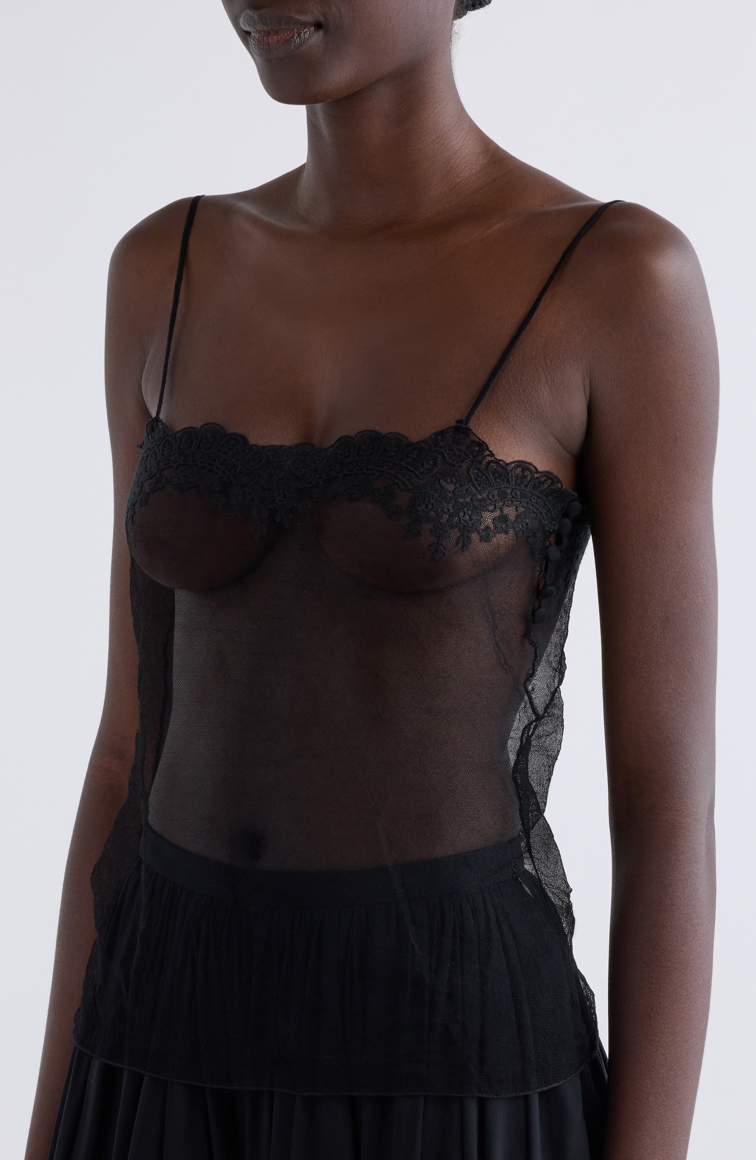 Chloé Lace Trim Sheer Fitted Tank in Black at Nordstrom - 5