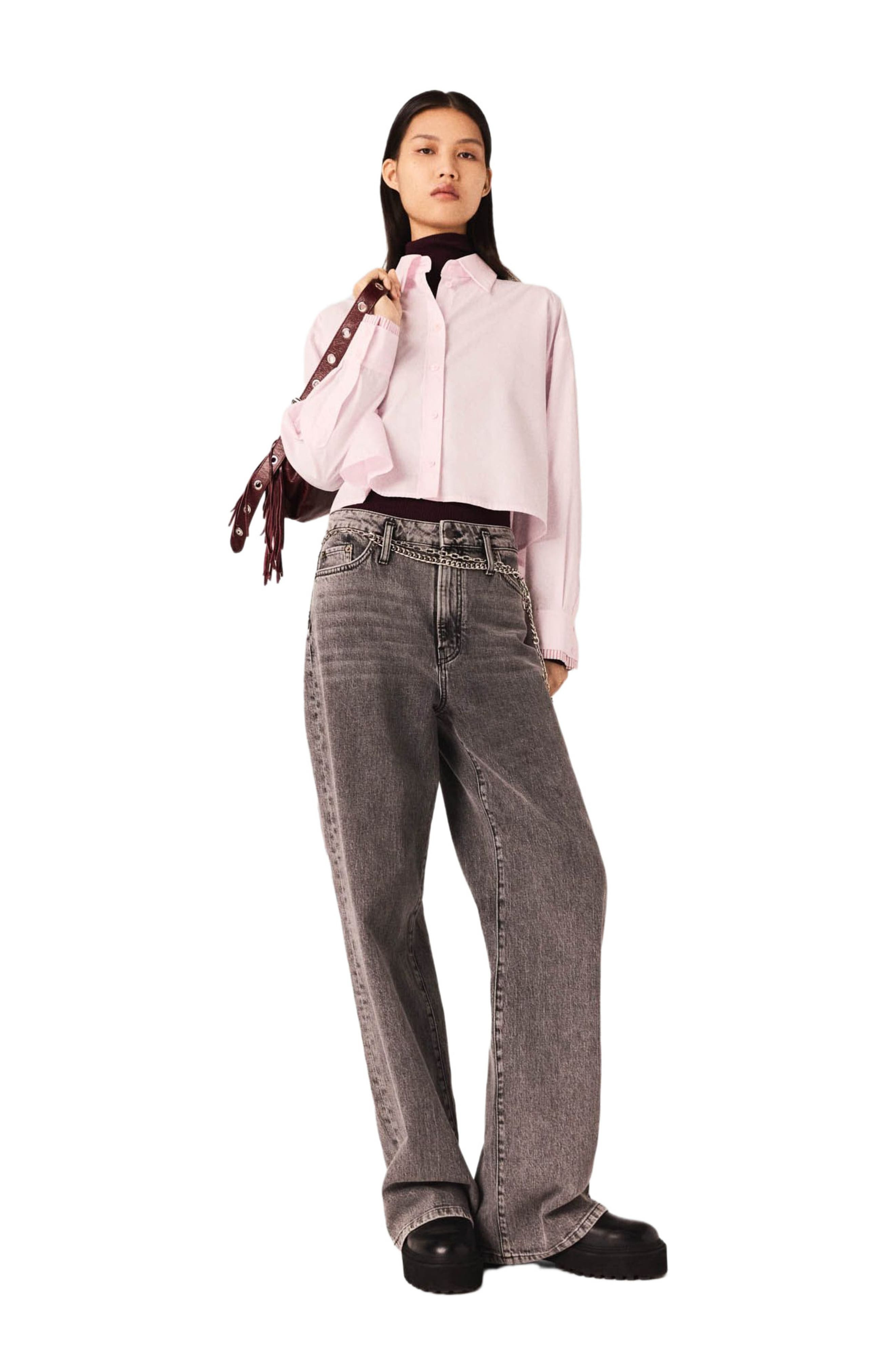 maje Wide-leg jeans with chain-link belt in Grey at Nordstrom - 4
