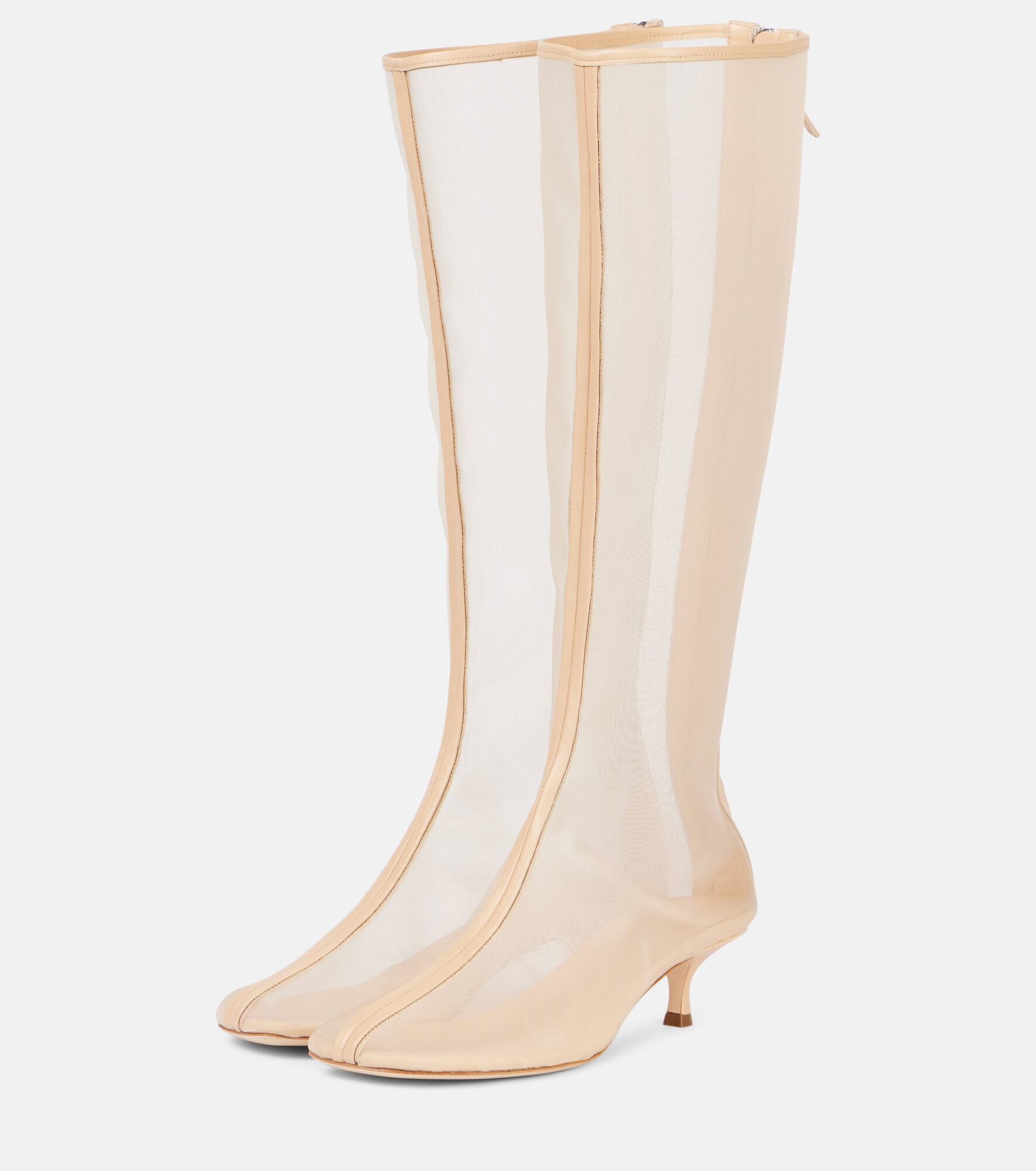 Leather-trimmed mesh knee-high boots - 4