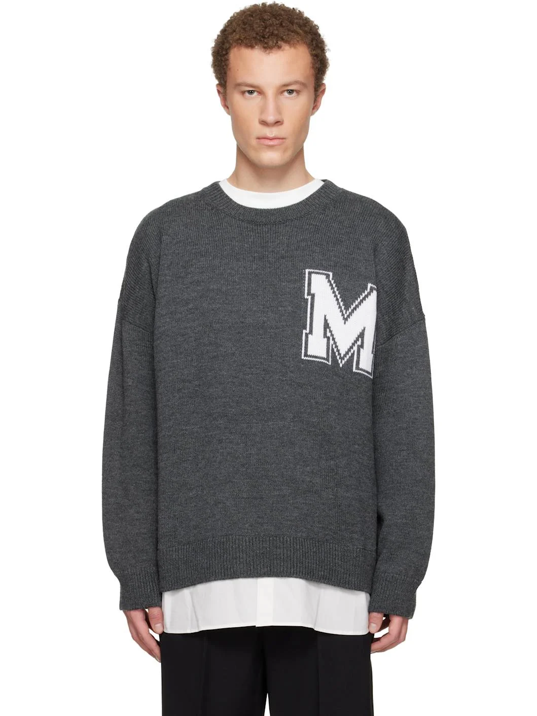 Gray Two-In-One Varsity Knit Sweater - 1