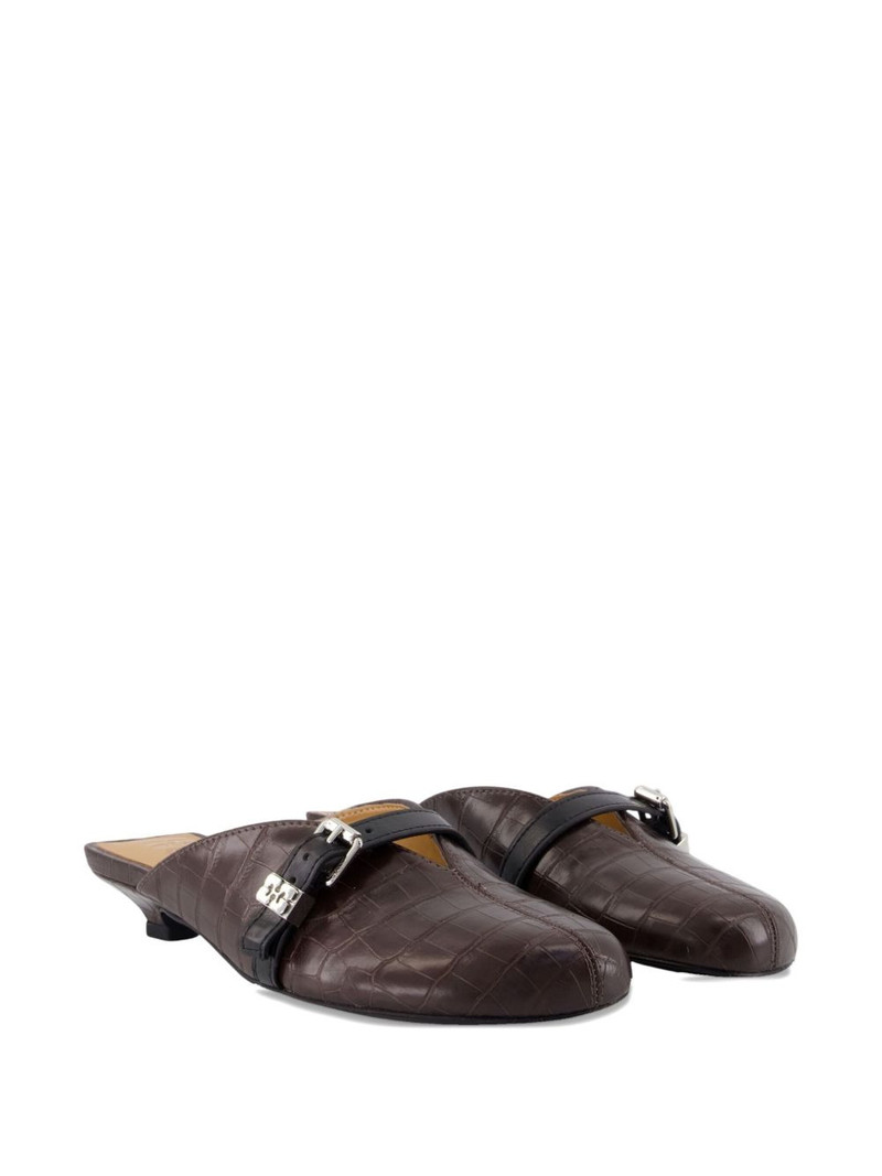 GANNI buckle-detail croco-embossed mules outlook