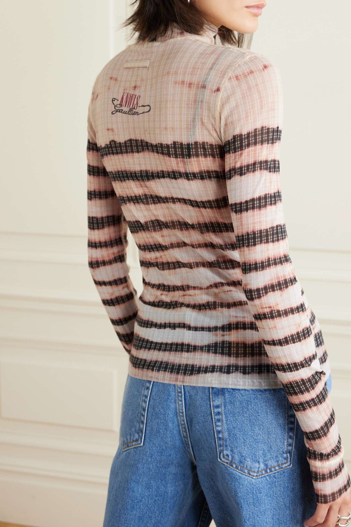 + KNWLS striped mesh turtleneck top - 4