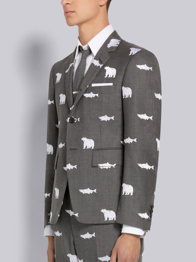 Thom Browne Medium Grey Super 120's Wool Twill Half Drop Embroidered Classic Sport Coat outlook