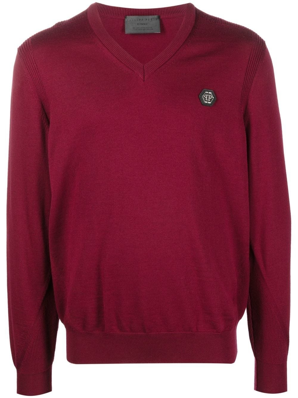 logo-patch V-neck jumper - 1