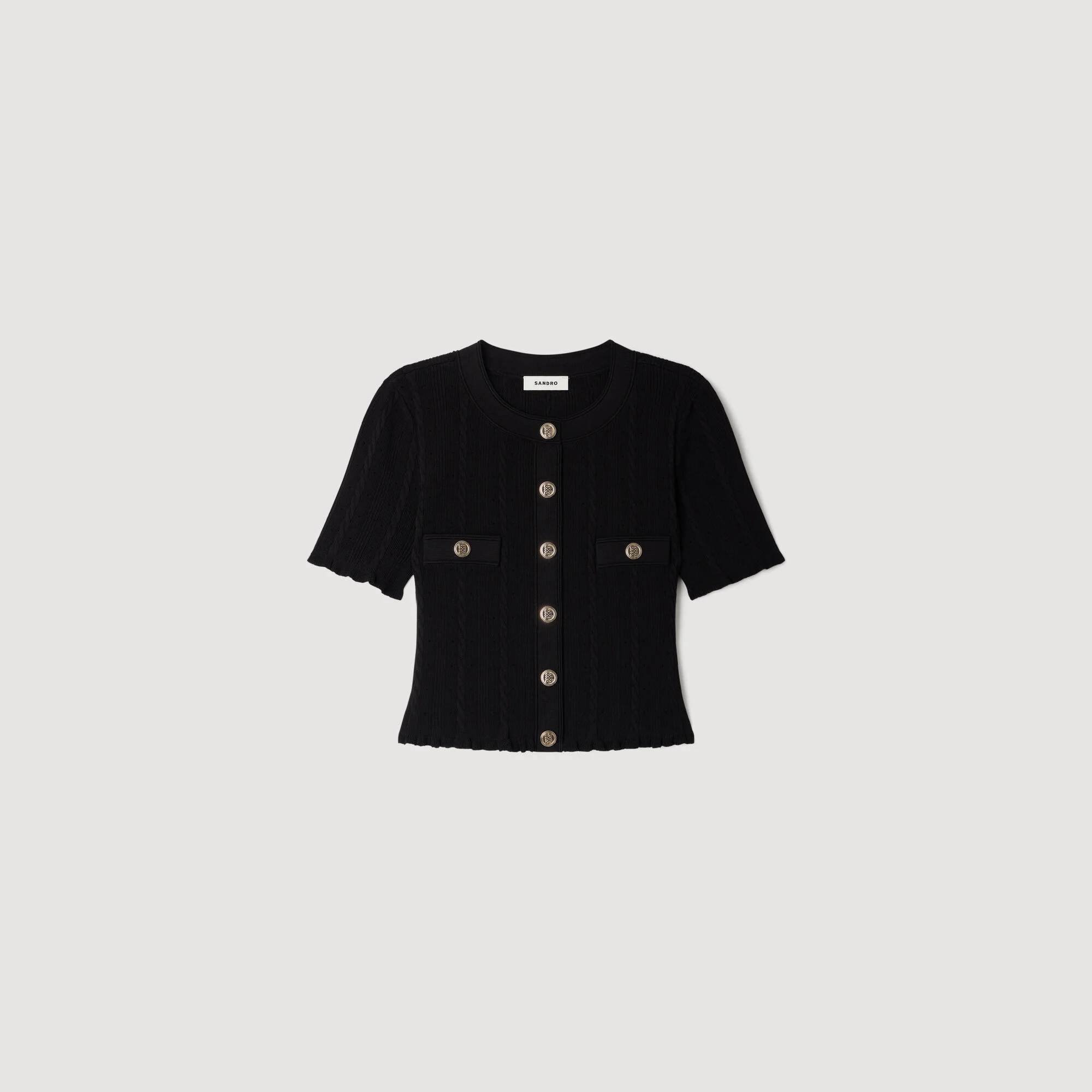 CROPPED POINTELLE KNIT CARDIGAN - 1