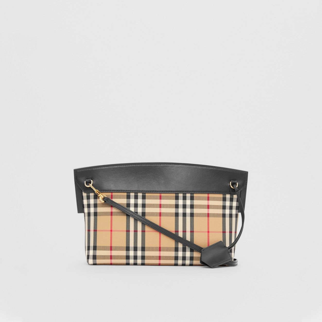 Vintage Check and Leather Society Clutch - 8