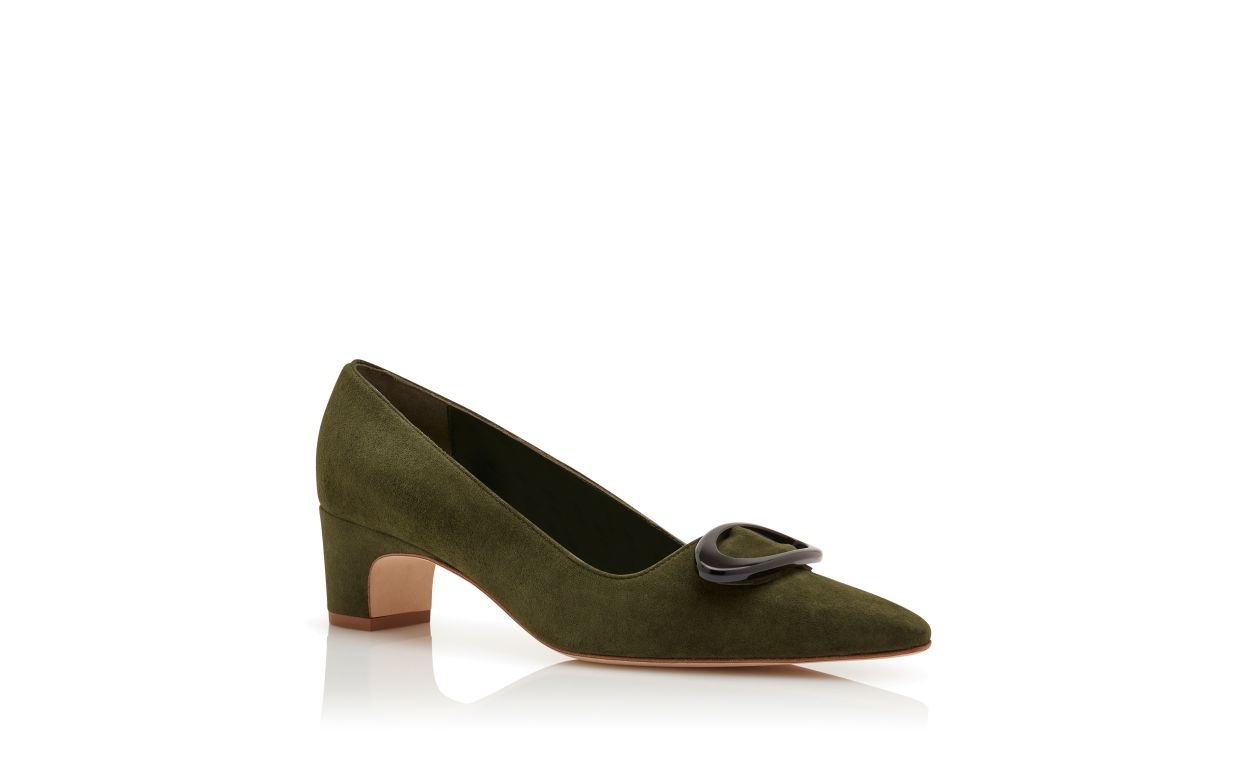 Dark Green Suede Pointed Toe Pumps - 3