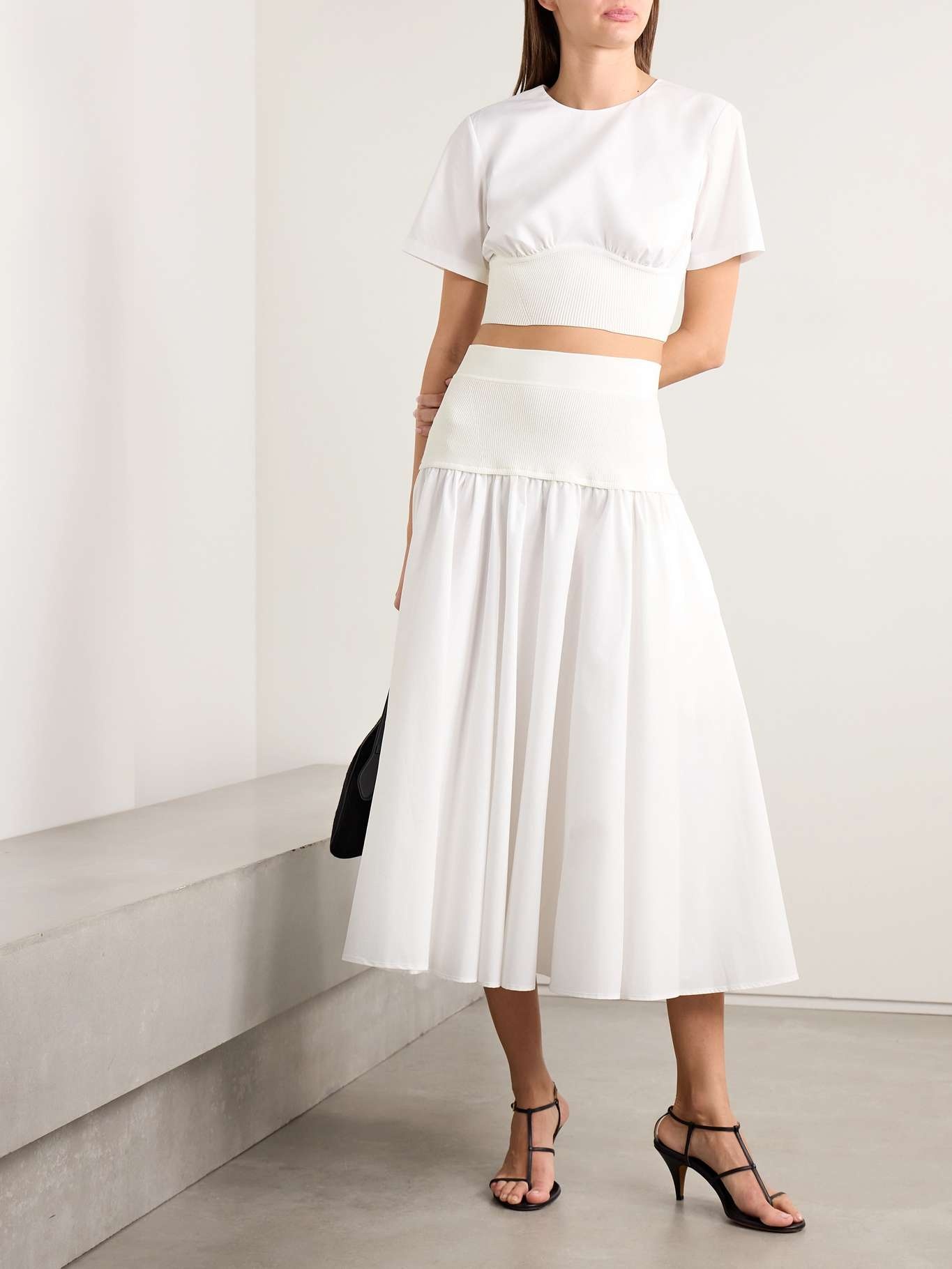 Adair cropped paneled cotton-blend poplin top White - 2