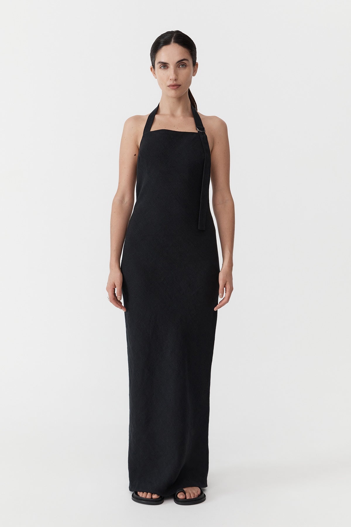 Linen Bias Maxi Dress - Black - 2