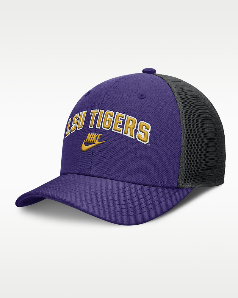 LSU Legacy Arch Rise Men's Nike Dri-FIT College Trucker Adjustable Hat 1