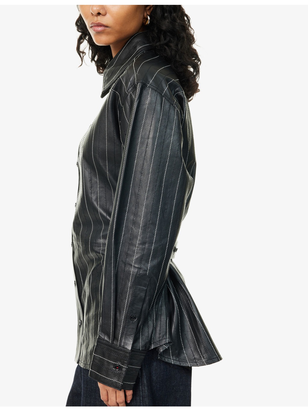 Tab Martingale Leather Shirt - 5