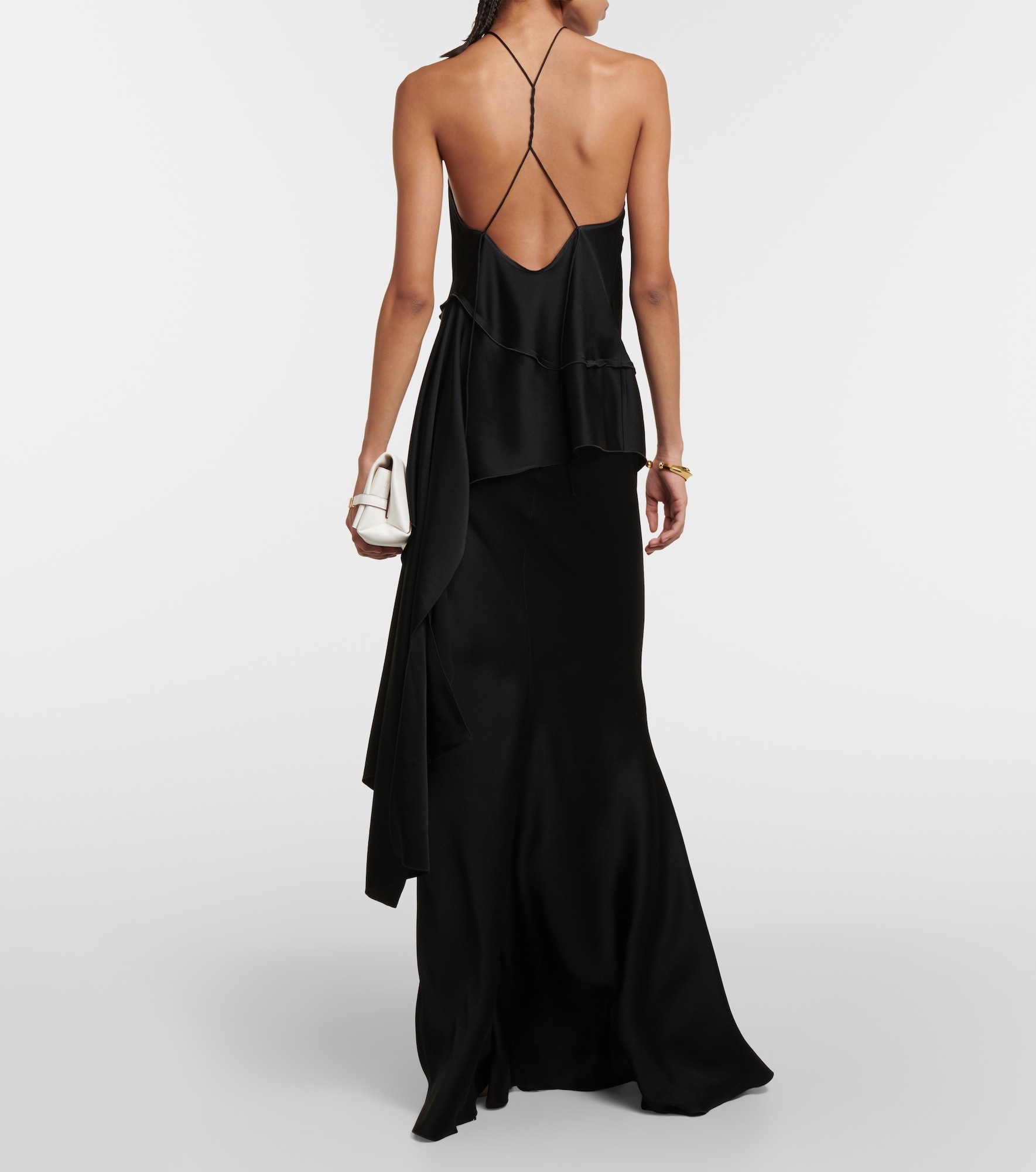 Floral-appliqué draped satin top - 3
