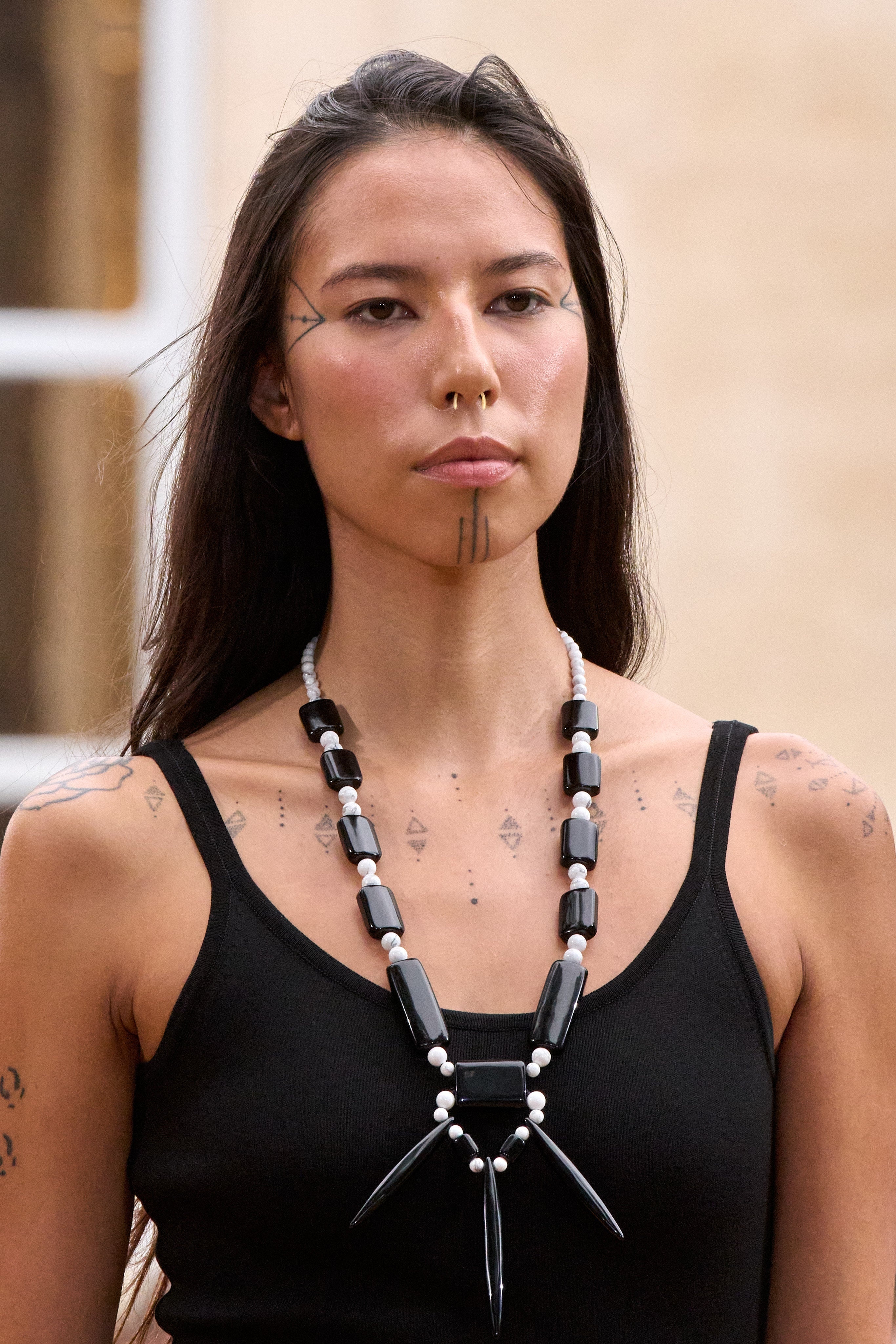 Beaded Stone Necklace in Obsidian & Howlite Stone - 2