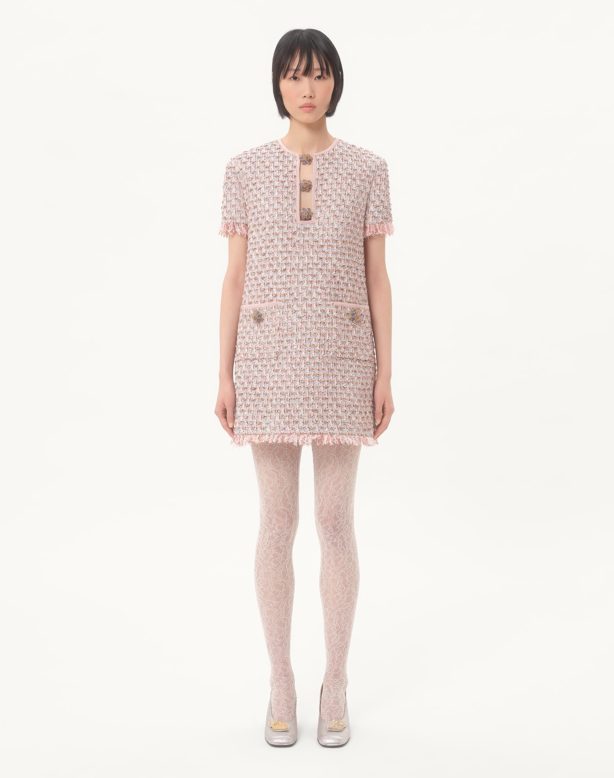 EMBROIDERED RIBBON TWEED SHORT DRESS - 5