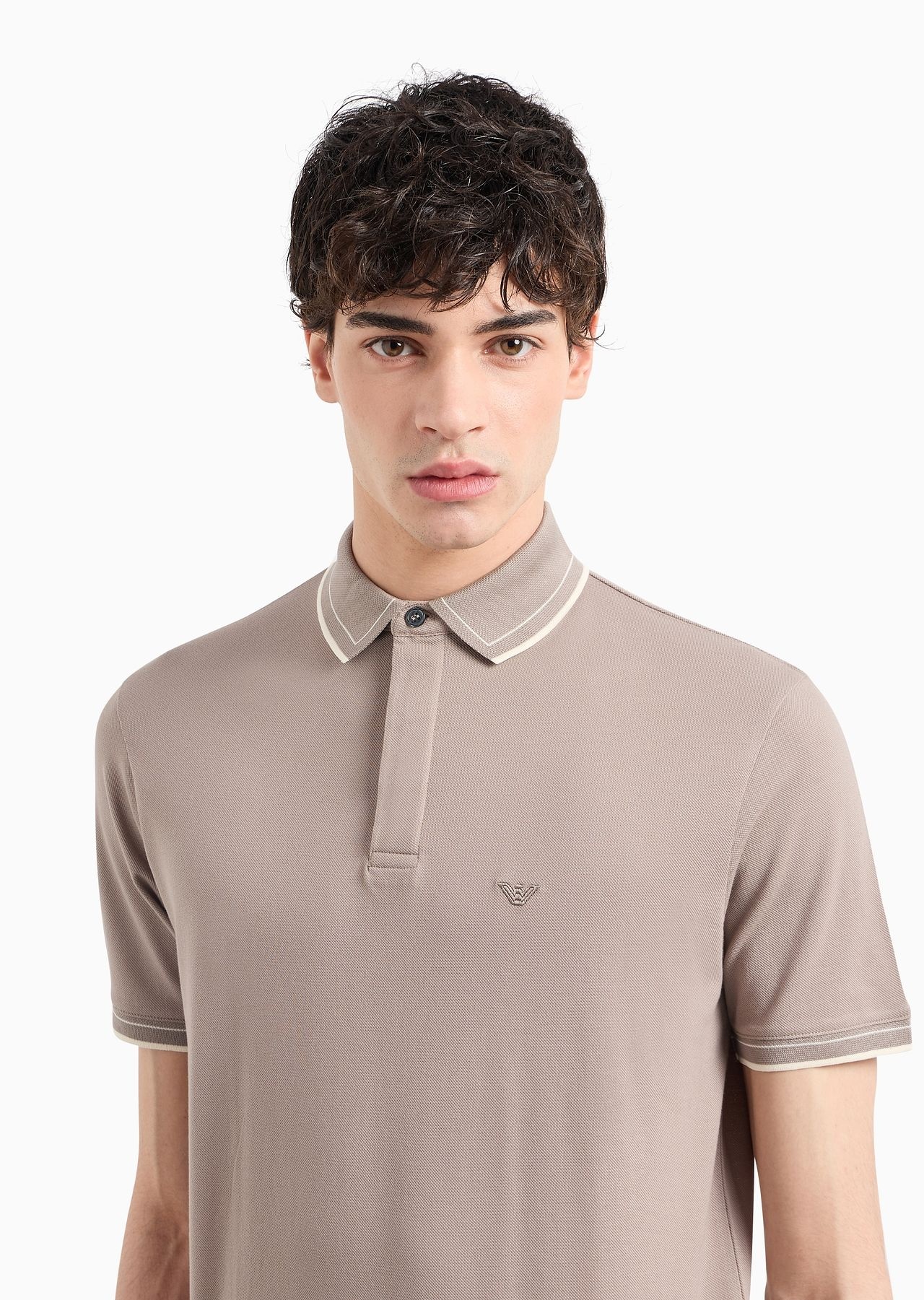 Mercerised piqué polo shirt with monochromatic micro-eagle embroidery - 5