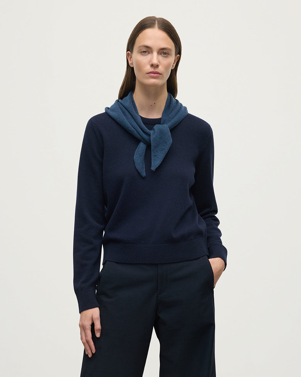 Gauzy Cashmere Navy Triangle Neck Tie - 2