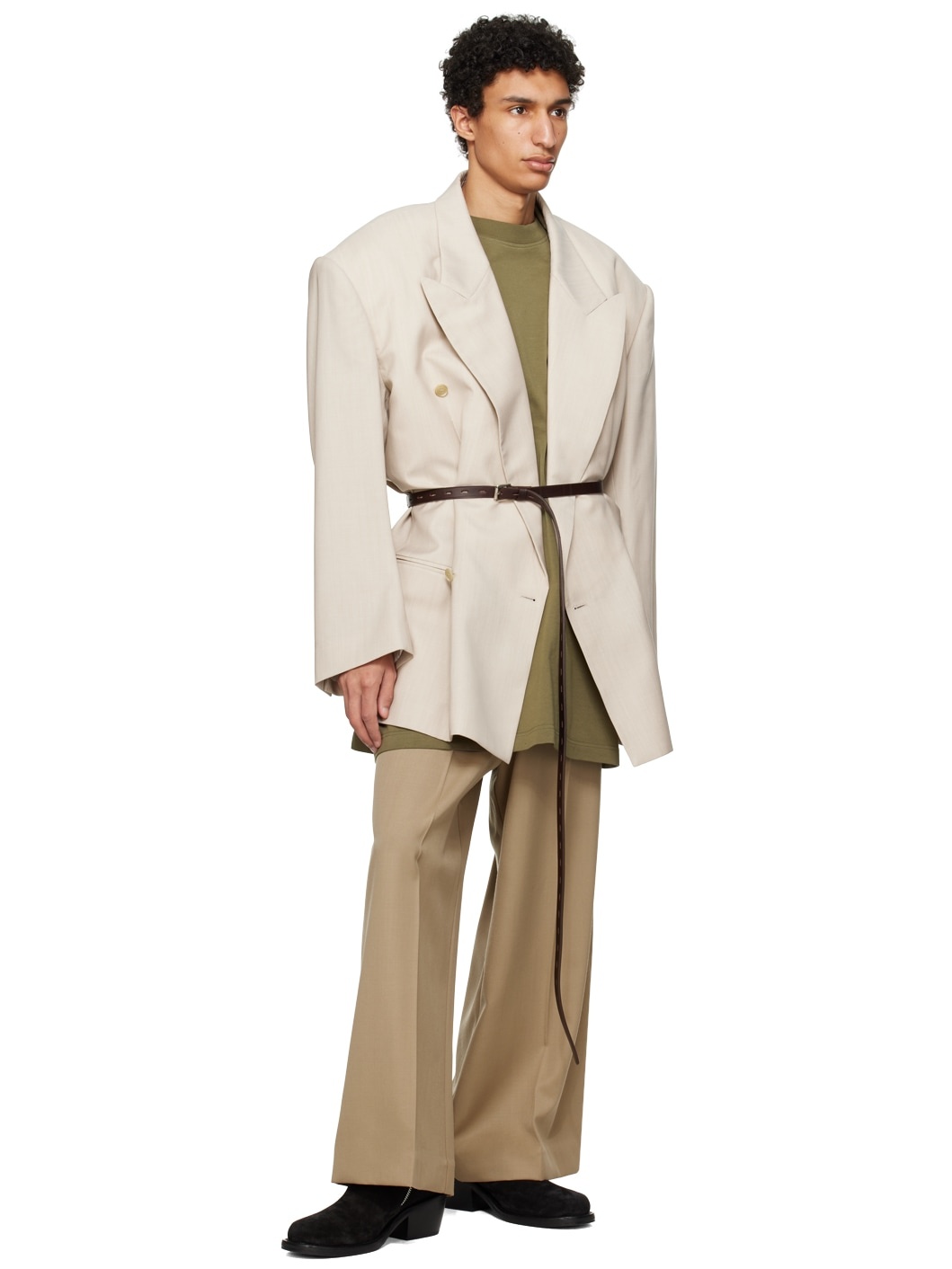 Beige Creased Trousers - 4