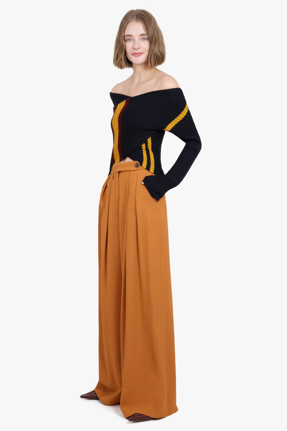 WIDE LEG TAILORED PANT | LIGHT RUST - 2