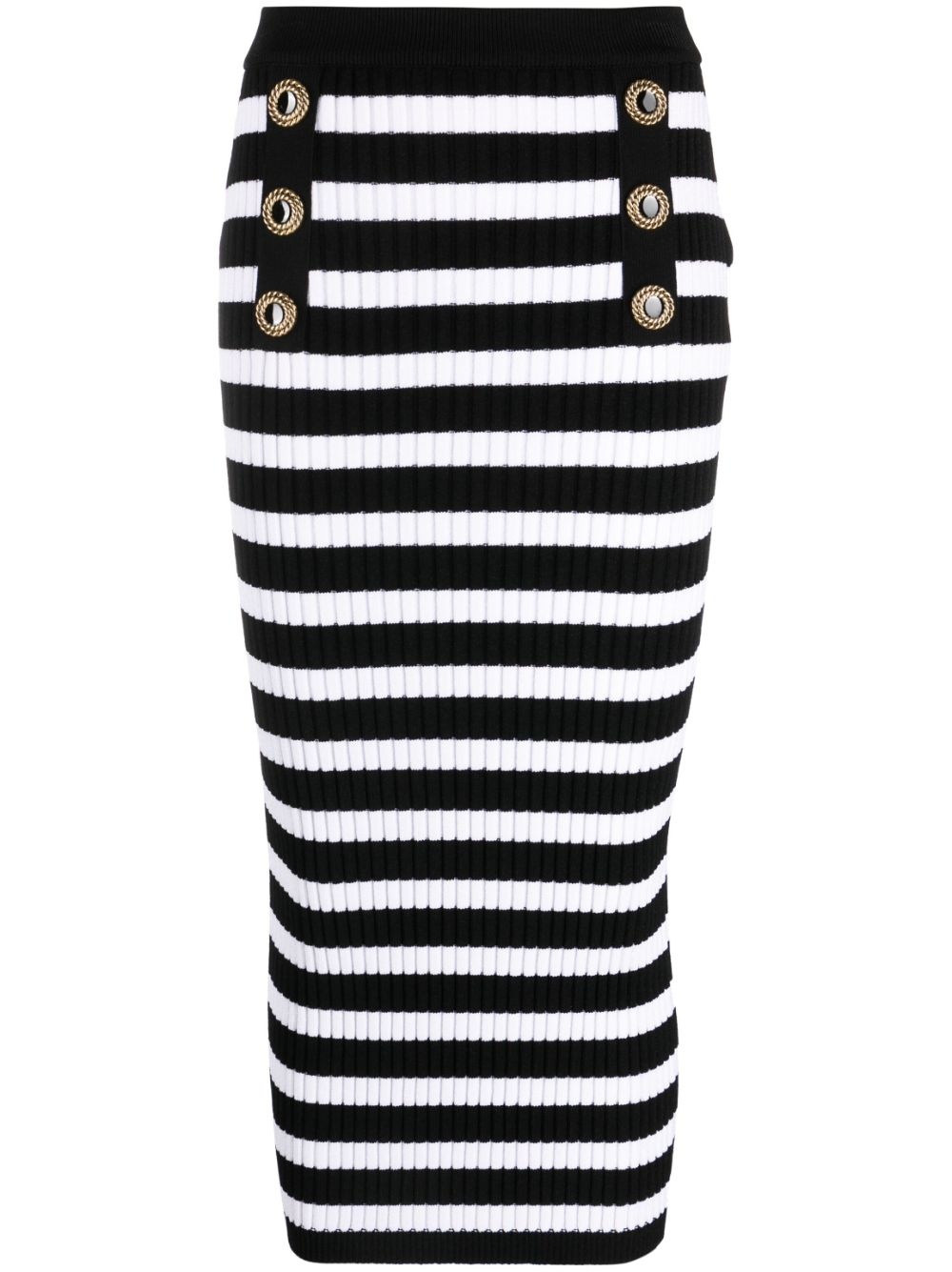 striped ribbed-knit midi skirt - 1