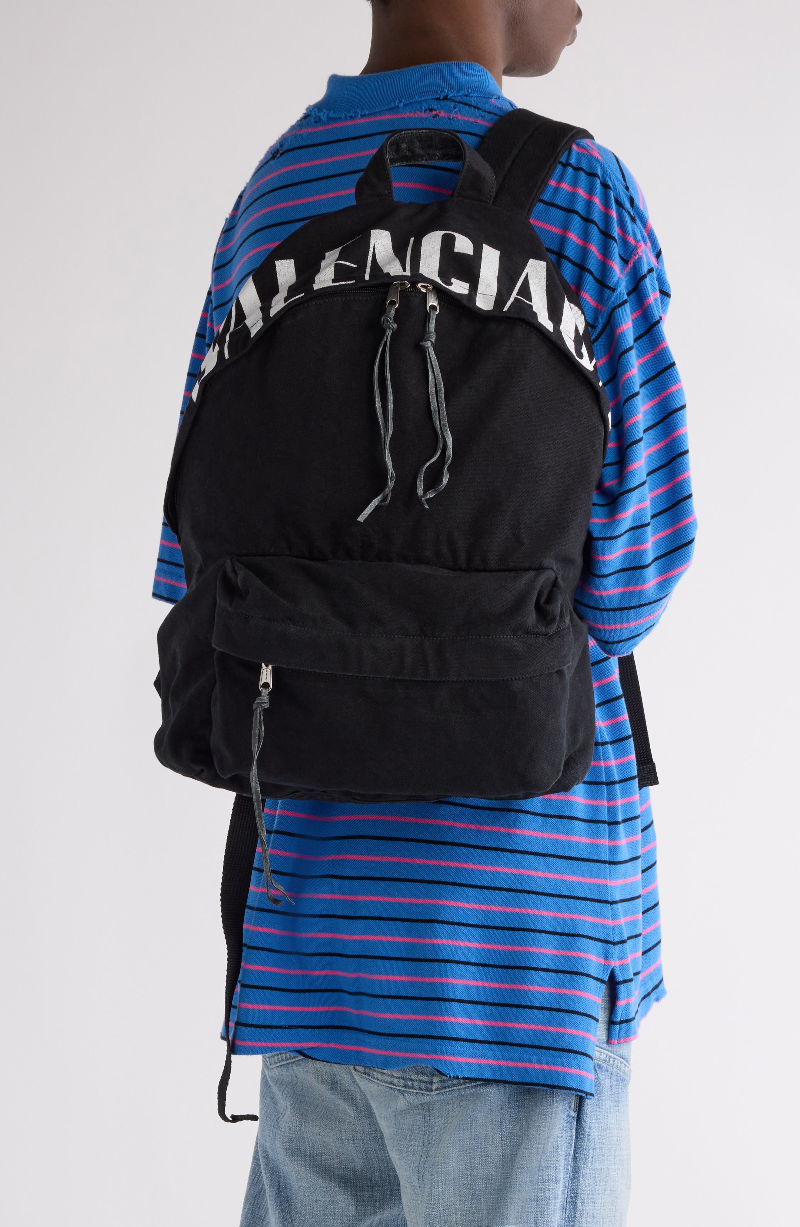 Balenciaga Editor Washed Cotton Canvas & Leather Backpack in Black/White at Nordstrom - 2