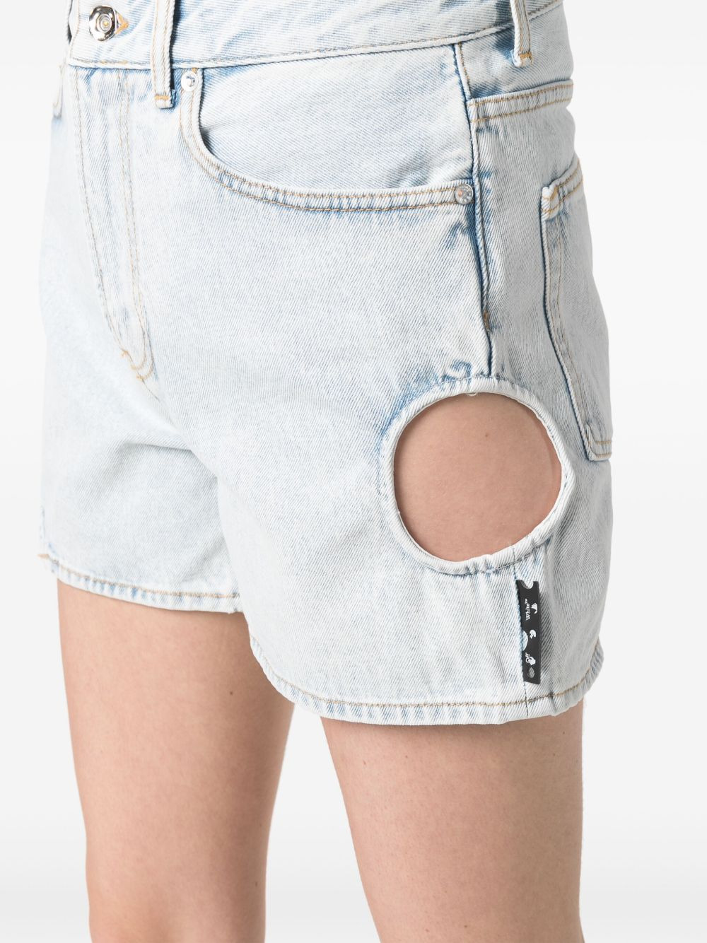 cut-out high-waisted denim shorts - 5