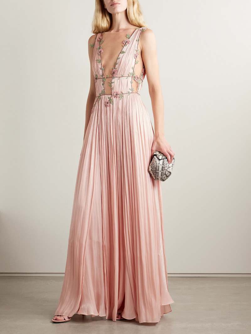 COSTARELLOS Nalina Embellished Tulle-trimmed Lamé Gown outlook