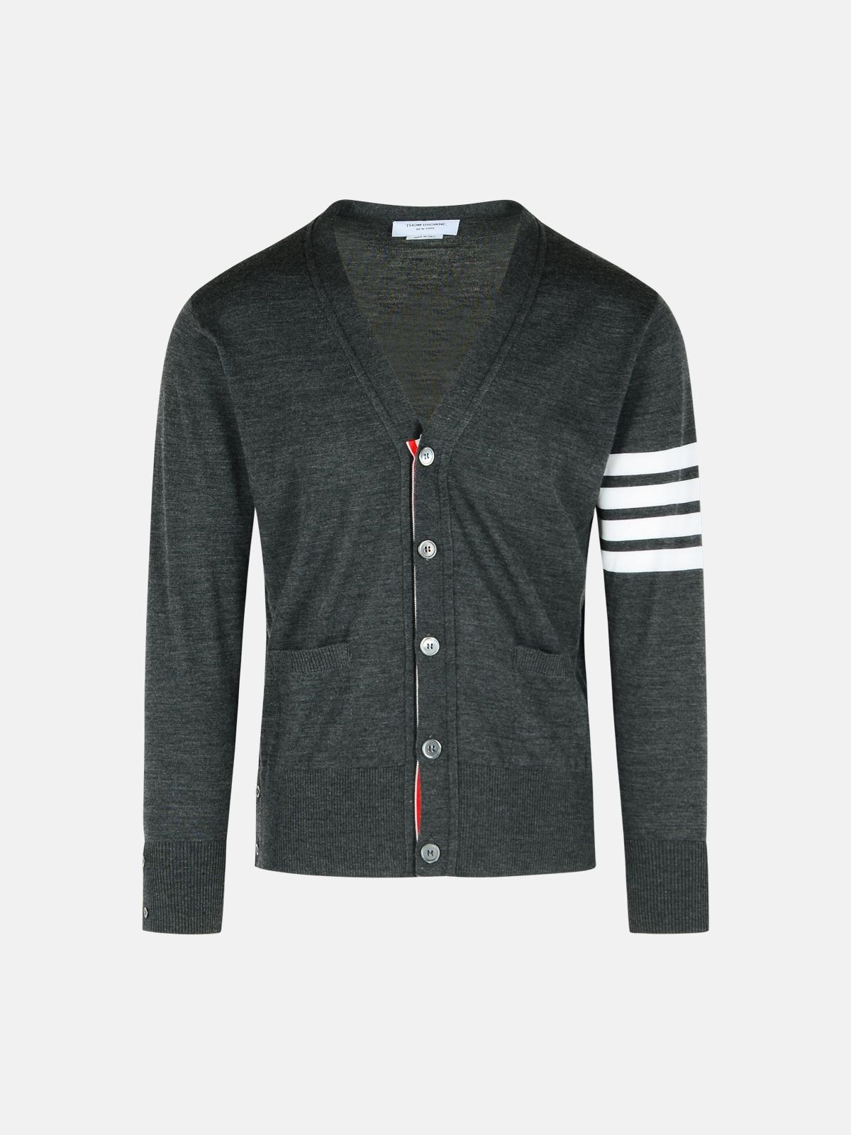 '4BAR' DARK GREY VIRGIN WOOL CARDIGAN - 1