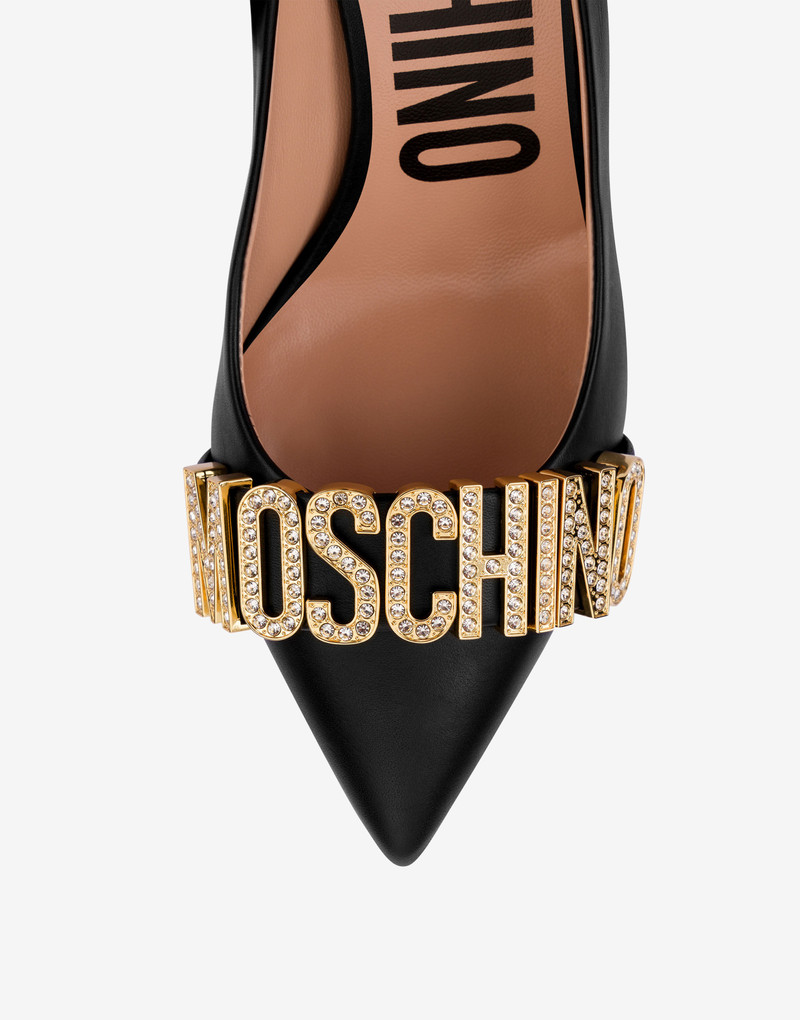 CALFSKIN CRYSTAL LOGO PUMPS 4