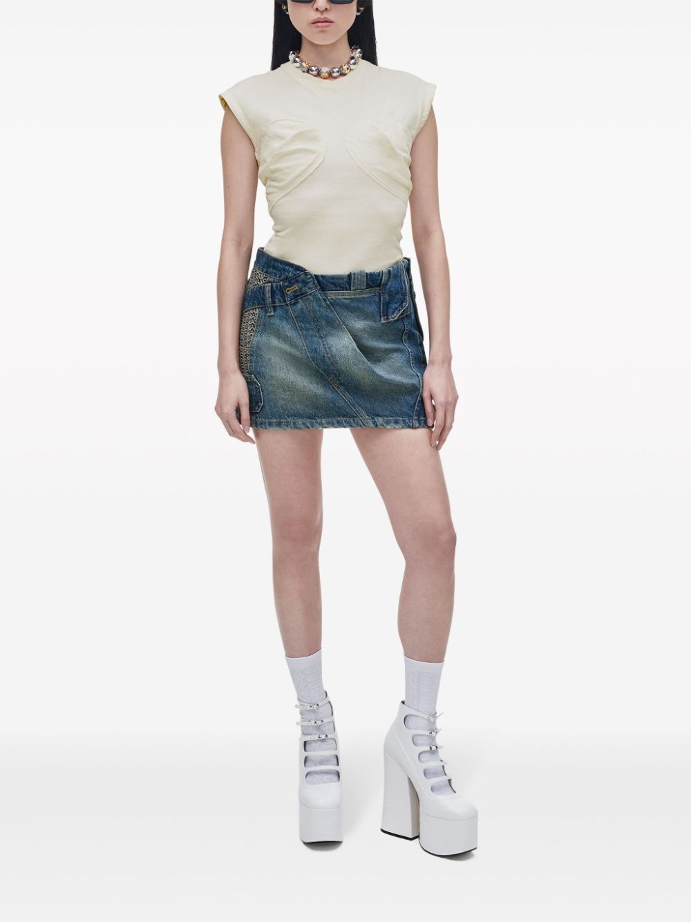 patchwork denim miniskirt - 2
