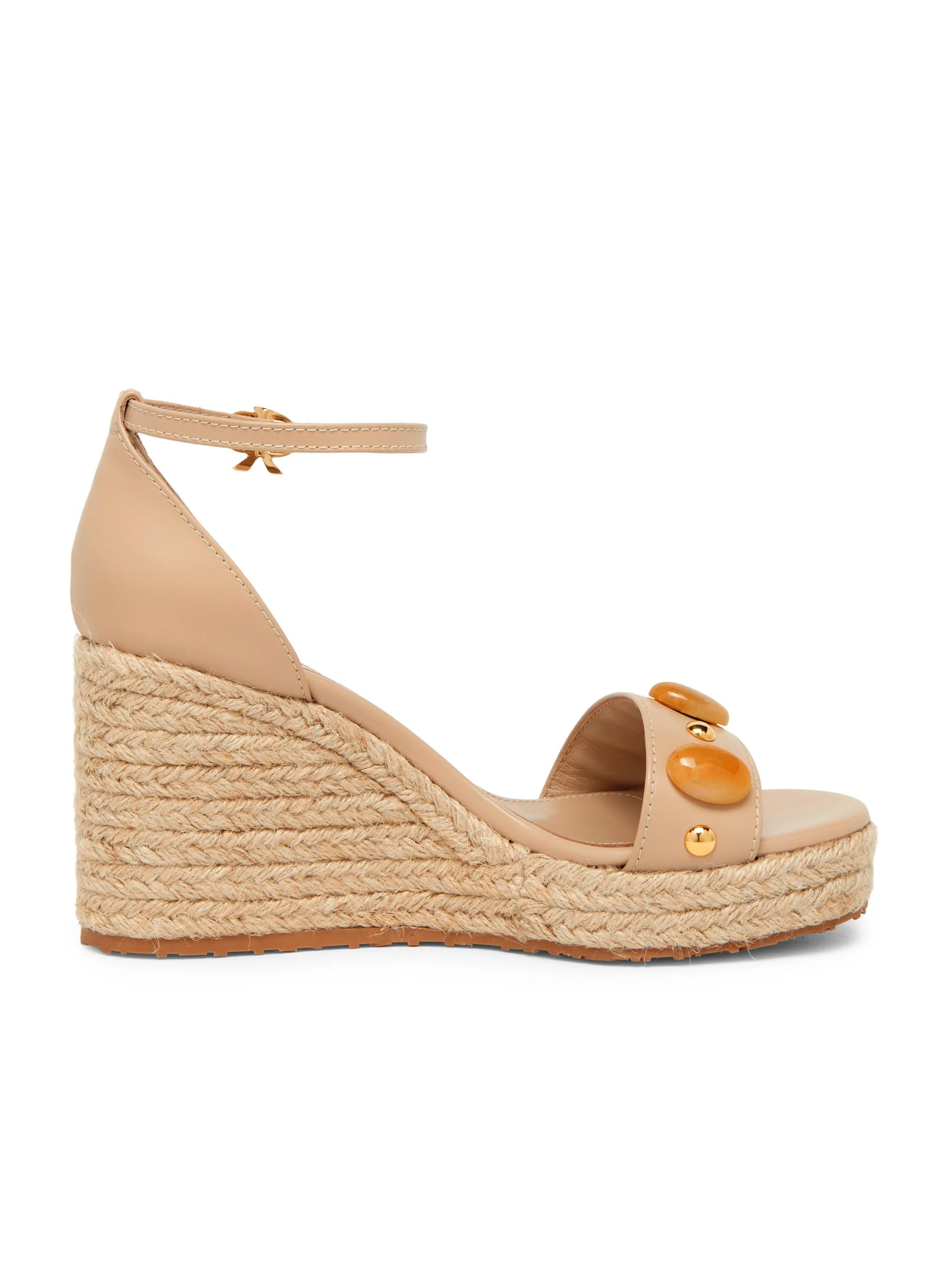Women's 70MM Embellished Leather & Raffia Platform Wedge Sandals - Sand - 1