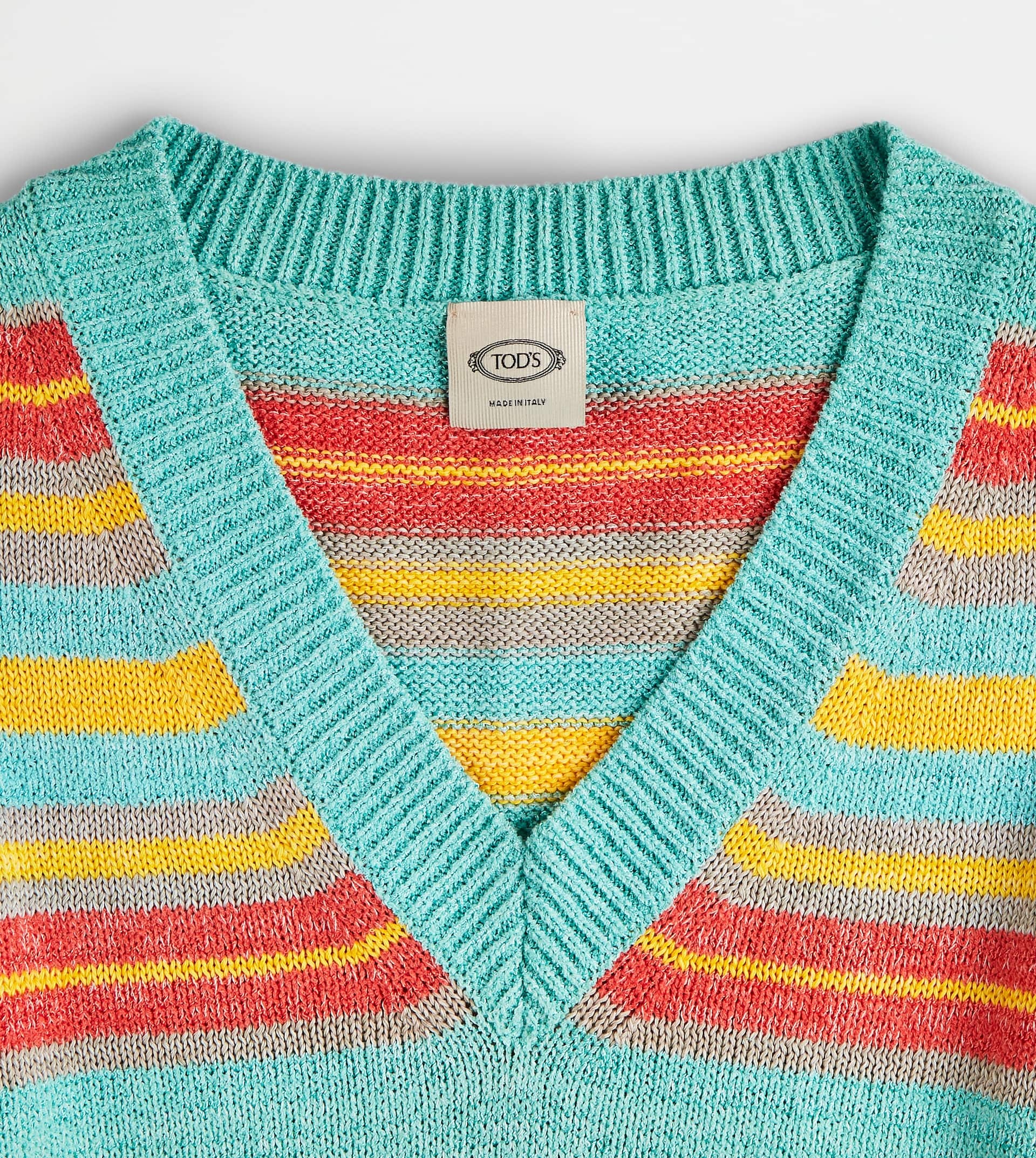SHORT-SLEEVED LINEN BLEND JUMPER - LIGHT BLUE, YELLOW, ORANGE - 7