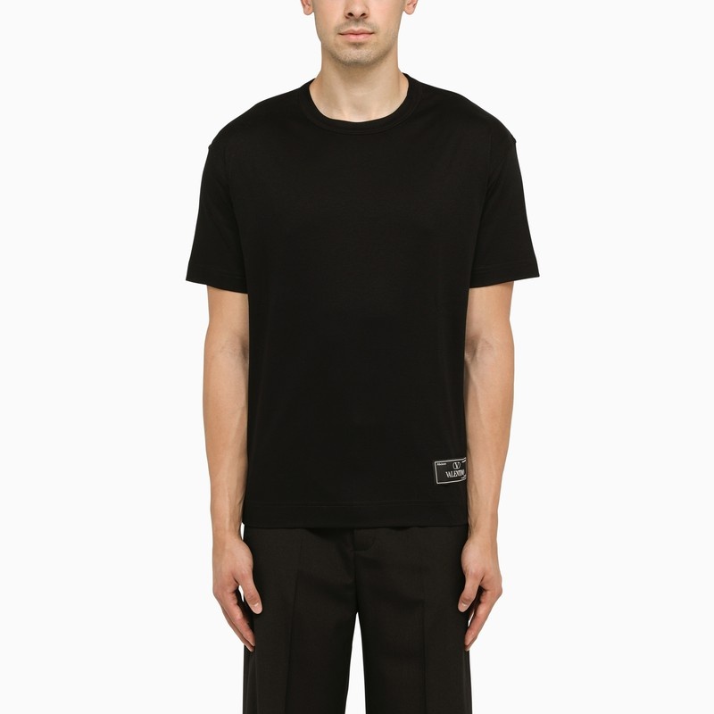 Black crew-neck T-shirt with patch - 1