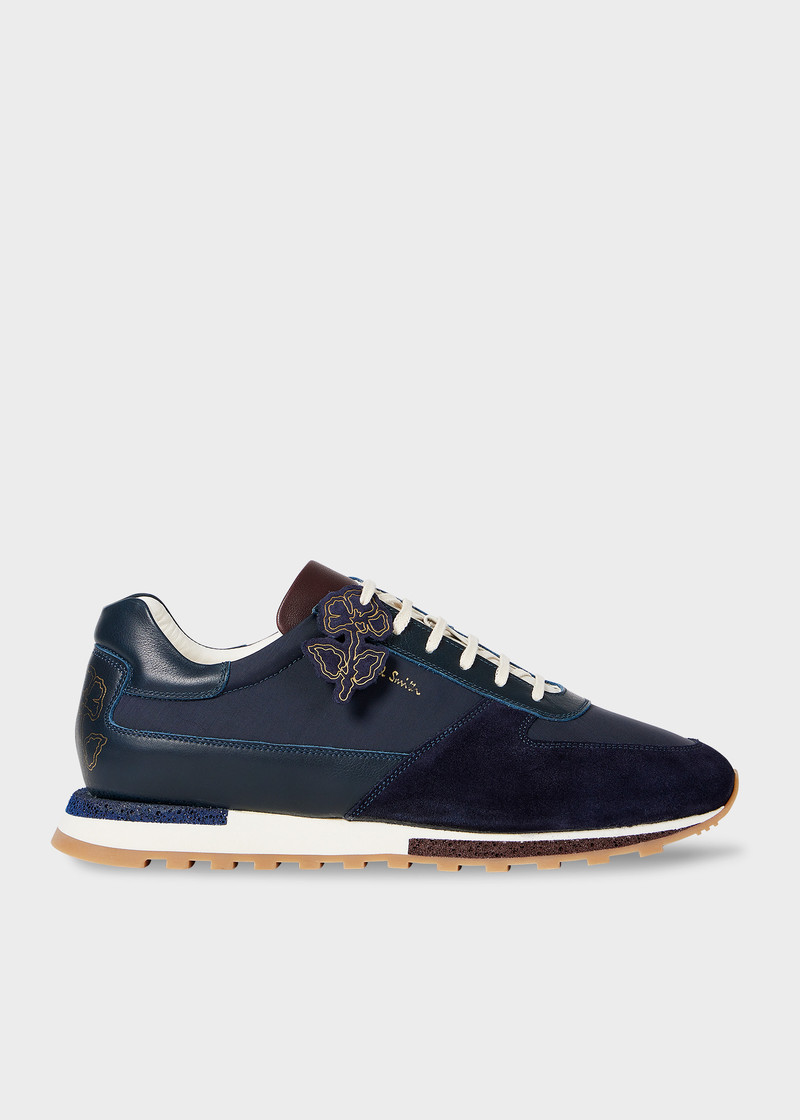 Navy Blue 'Velo' Mixed Retro Trainers 1