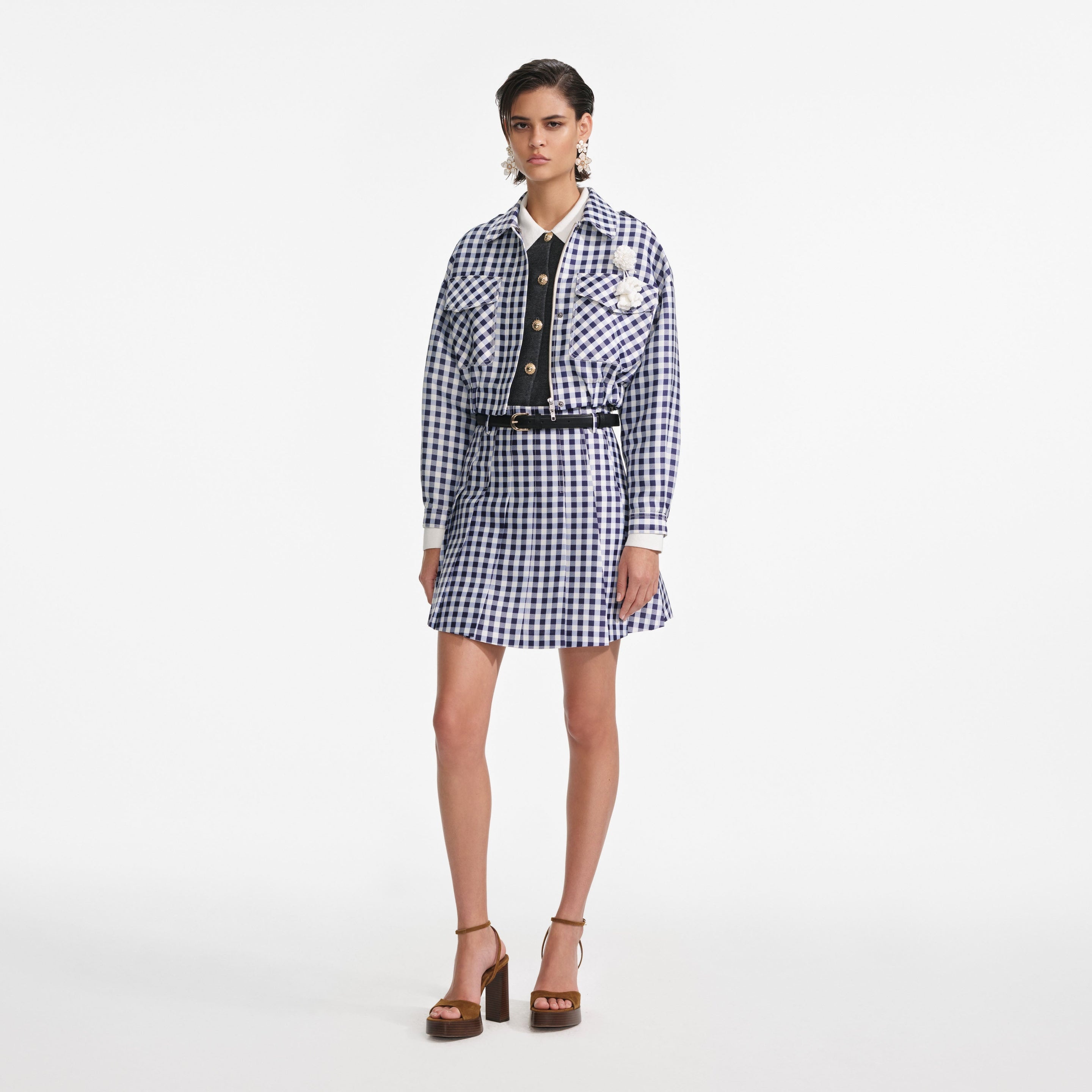 Navy Gingham Taffeta Jacket - 2