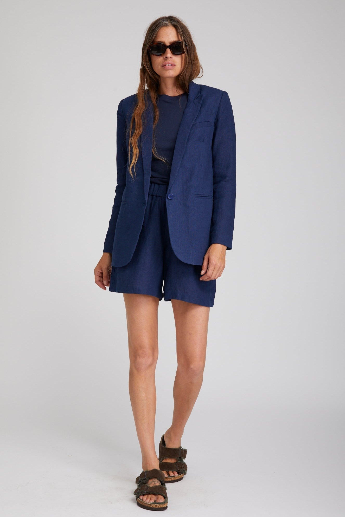 NAVY LINEN CULOTTE SHORTS - 3