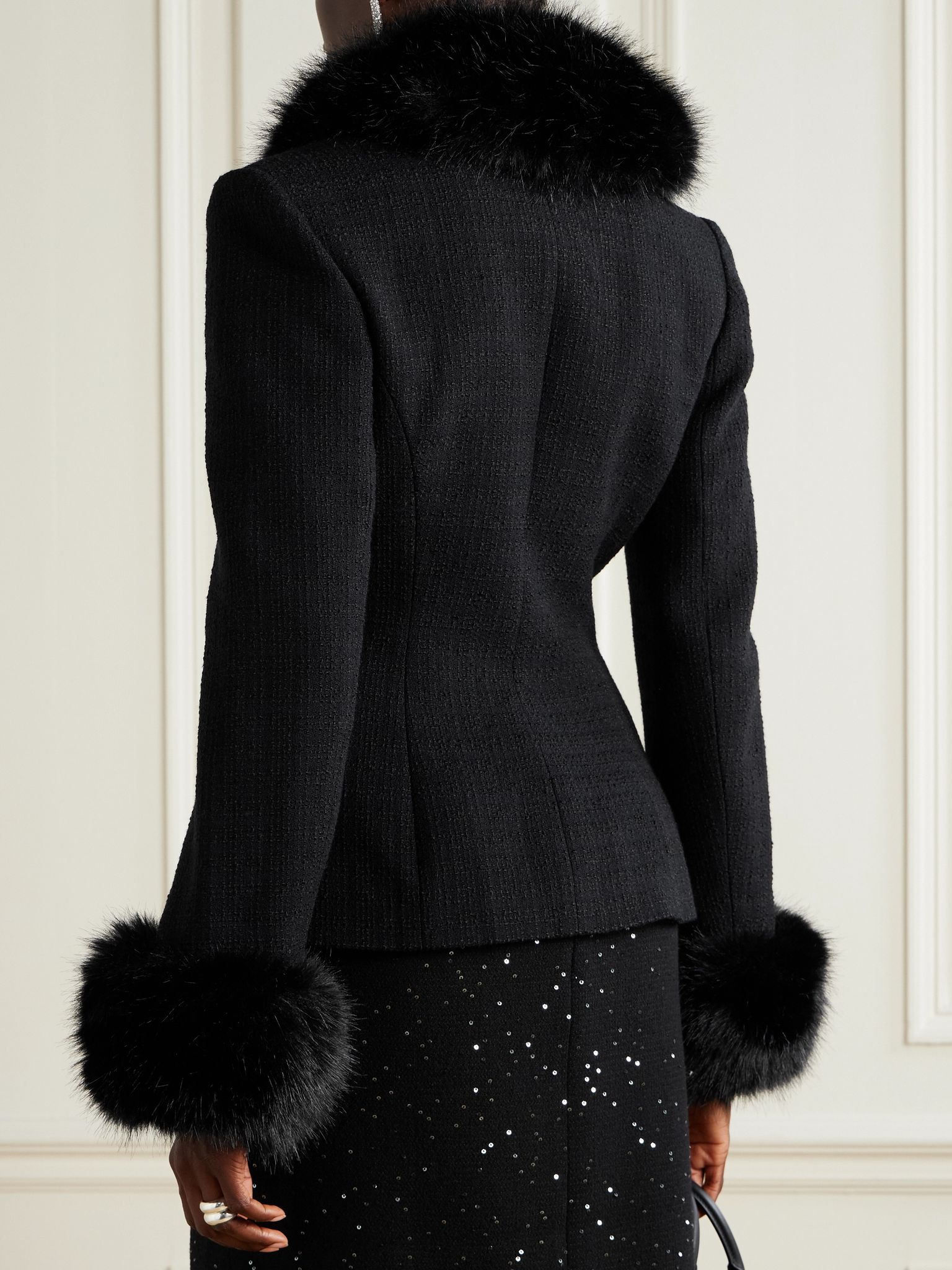 Plush-trimmed bouclé-tweed jacket Black - 3