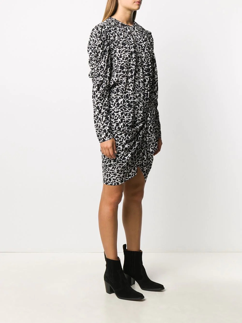 draped sleeve animal print dress - 3