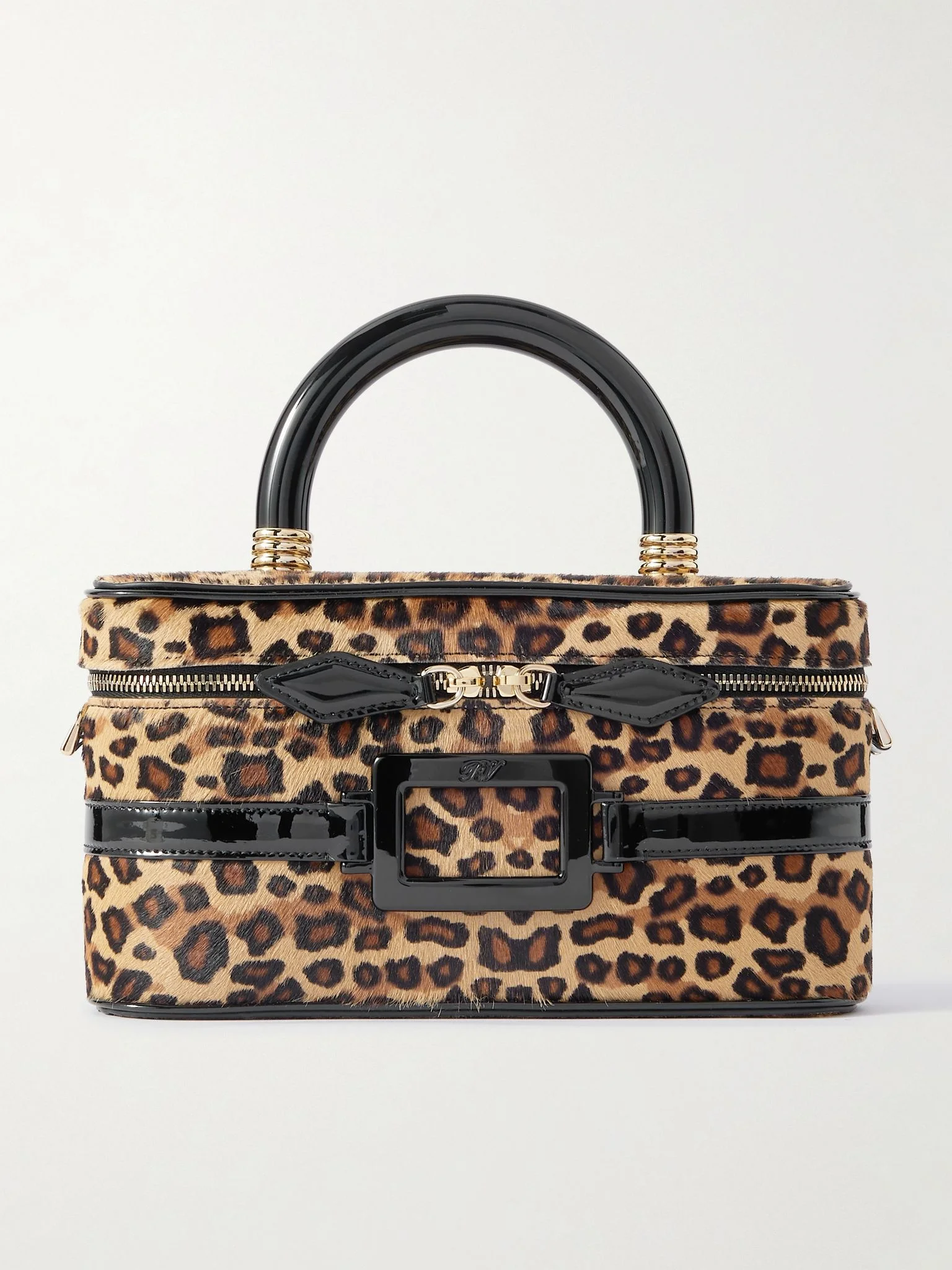 Belle Vivier patent leather-trimmed leopard-print calf hair cosmetics case Leopard print - 1