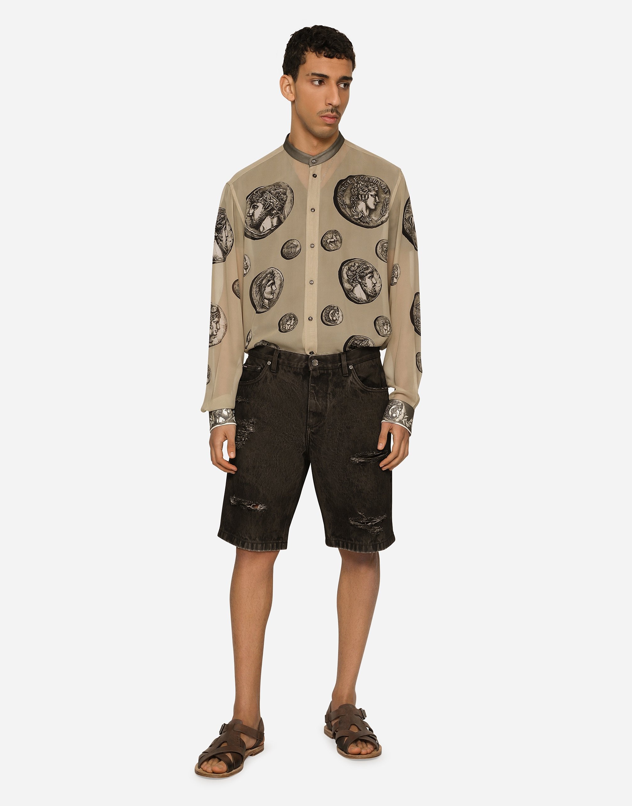 Washed denim Bermuda shorts with rips - 2